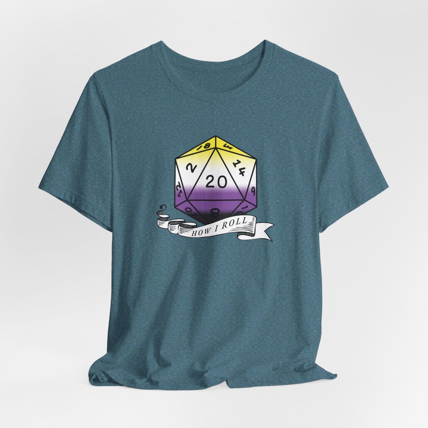 This Is How I Roll | Pride Flag D20 T-Shirt | Unisex T-Shirt | Nerdy Non-Binary Pride