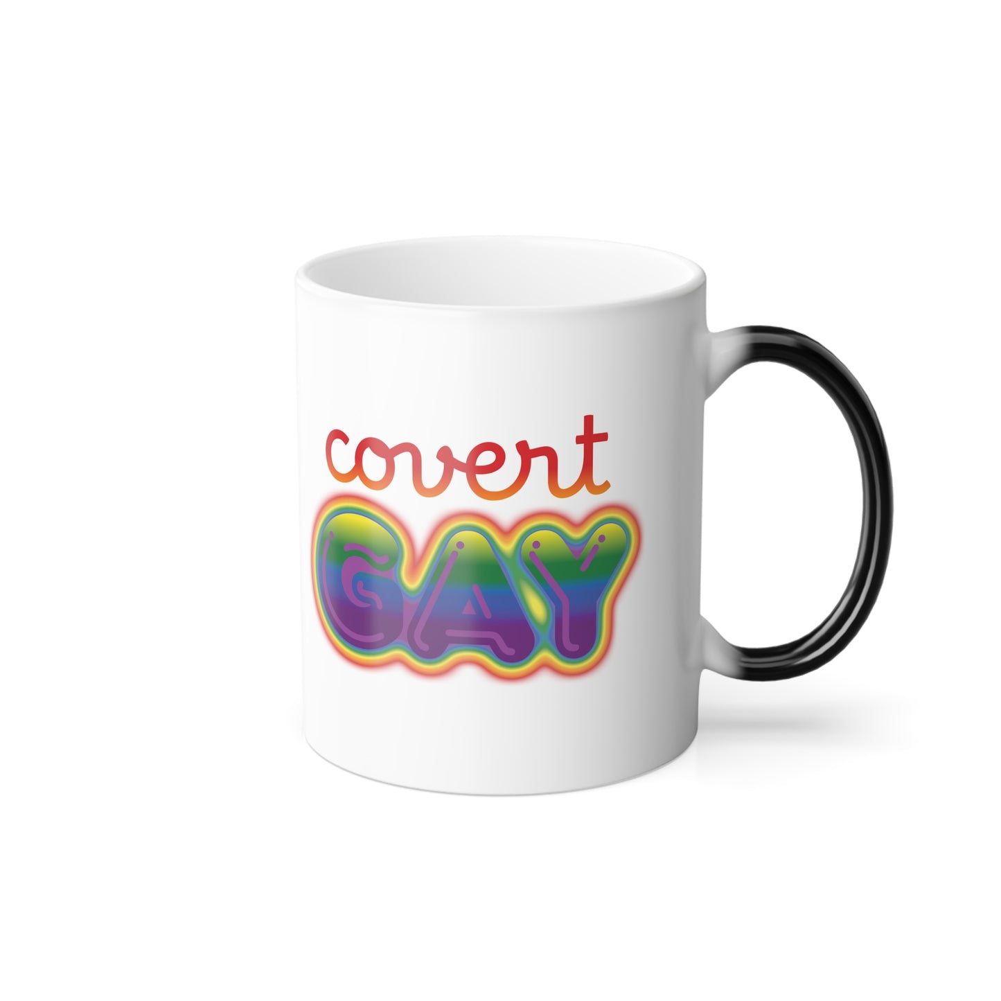 Mug - Color Gay Pride Color Morphing Mug 11oz, Color Changing Cup, Covert Gay, LGBTQ+ Gift, Rainbow Lettering, Funny Mug