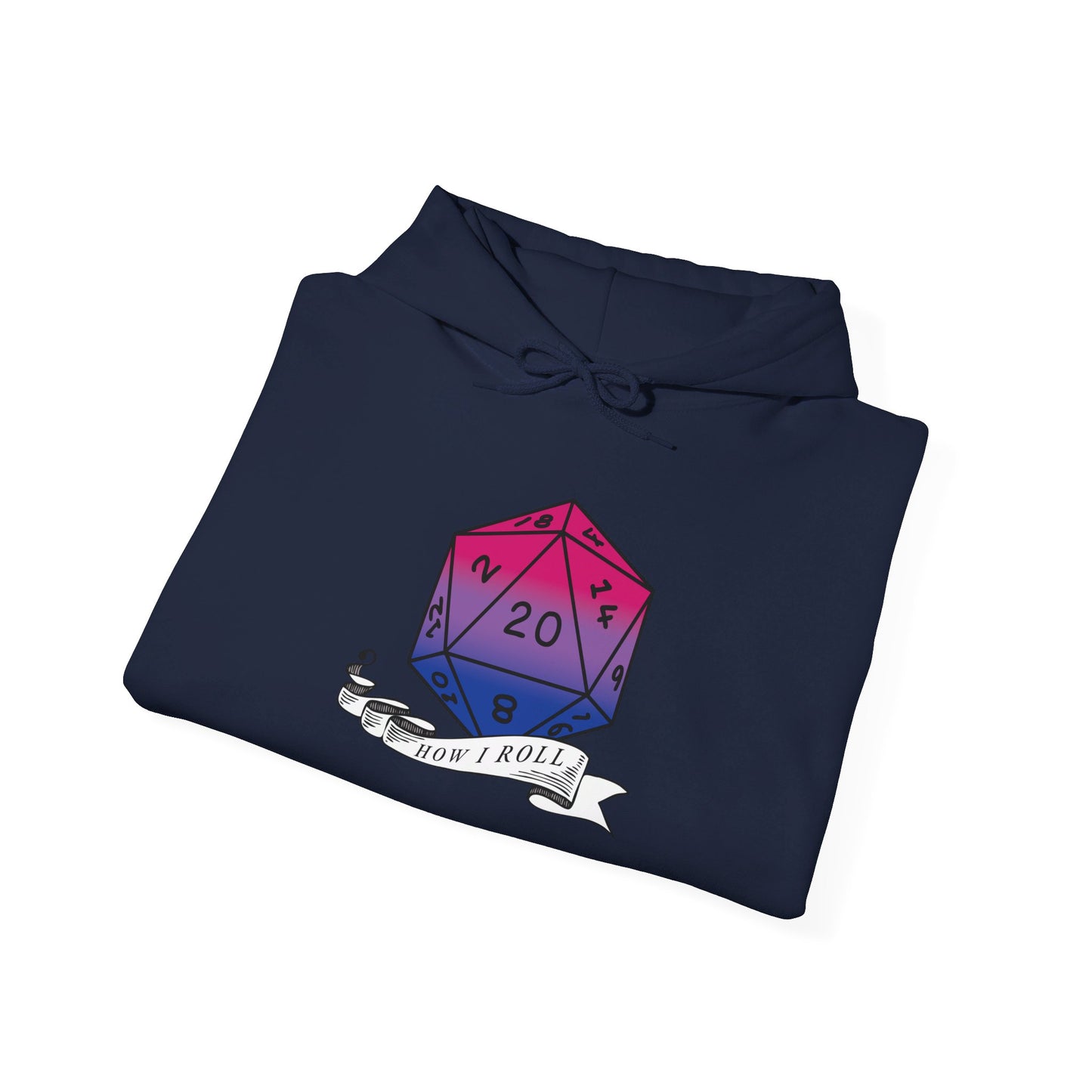 Nerdy Bisexual Pride | How I Roll | Pride Flag D20 Hoodie | Unisex Heavy Blend™ Hooded Sweatshirt