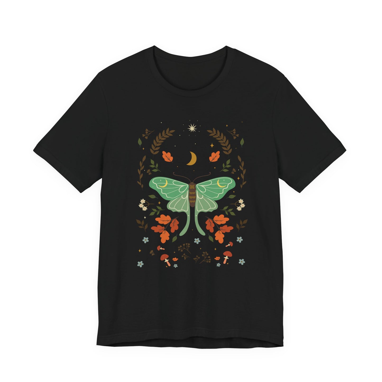 Cottagecore Luna Moth Mushroom Autumn Leaves Short Sleeve T-shirt
