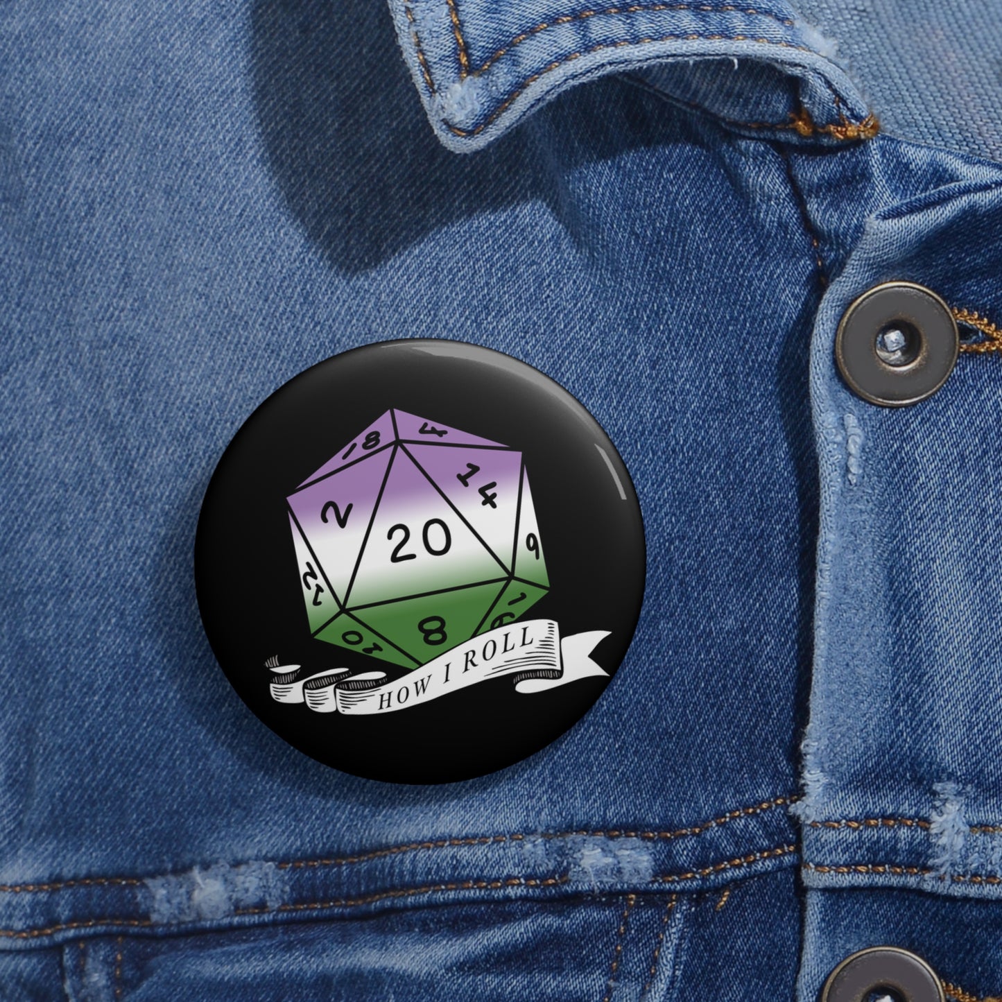 D20 Gender Queer Pride Flag How I Roll Button Pin, LGBTQ+ Pin, Genderqueer Accessories, Statement Pin, Pride Parade Gear