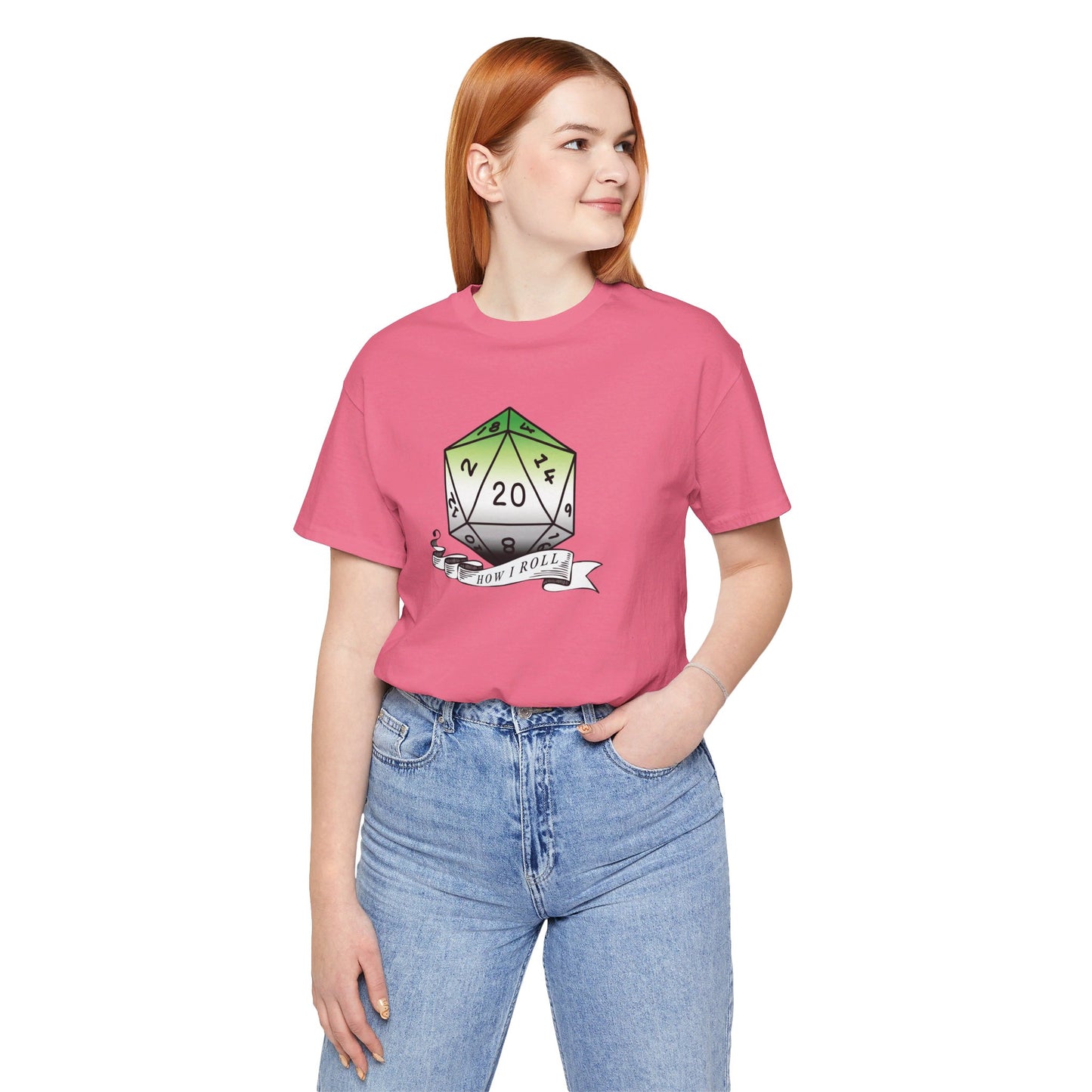 This Is How I Roll | Pride Flag D20 T-Shirt | Unisex T-Shirt | Nerdy Aromantic Pride