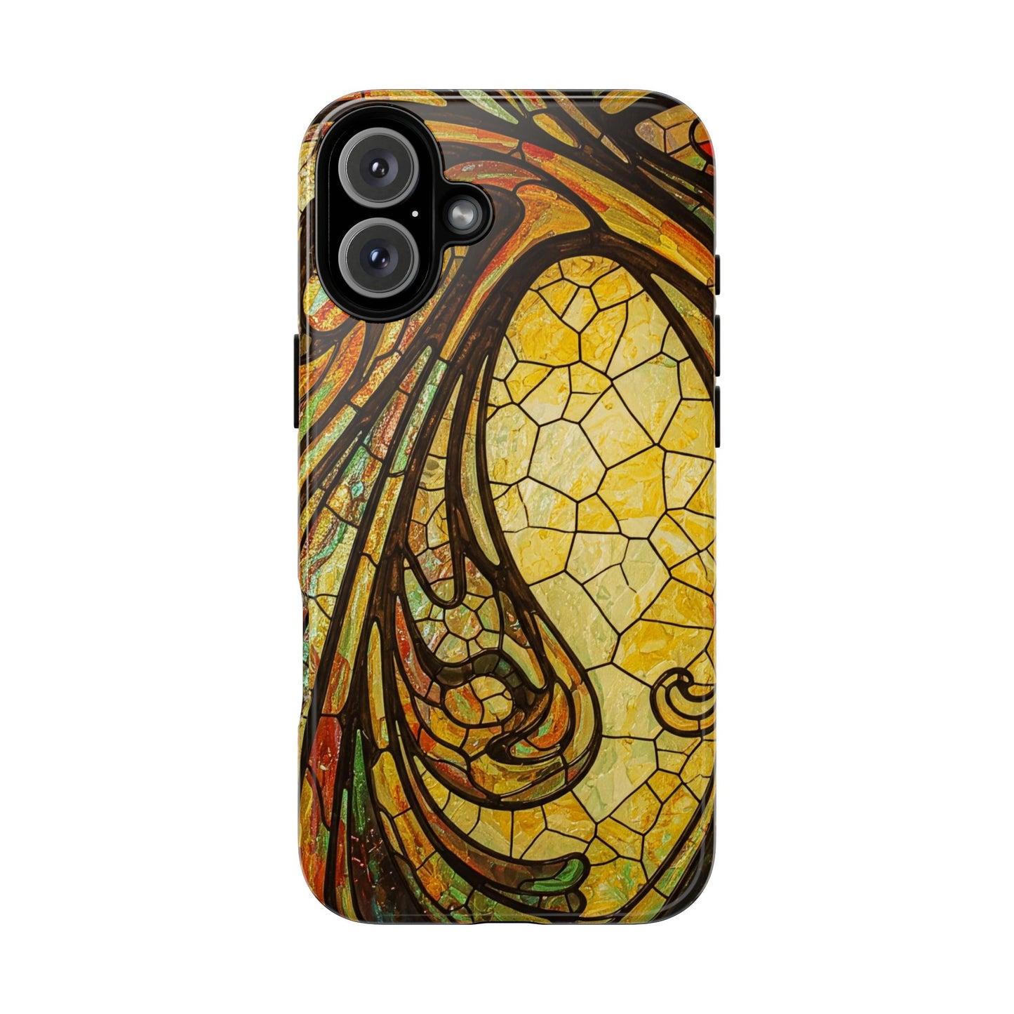 Faux Stained Glass Art Nouveau Style iPhone Case, Tough Cases, Vintage Design, Durable Phone Protector, Earth tones