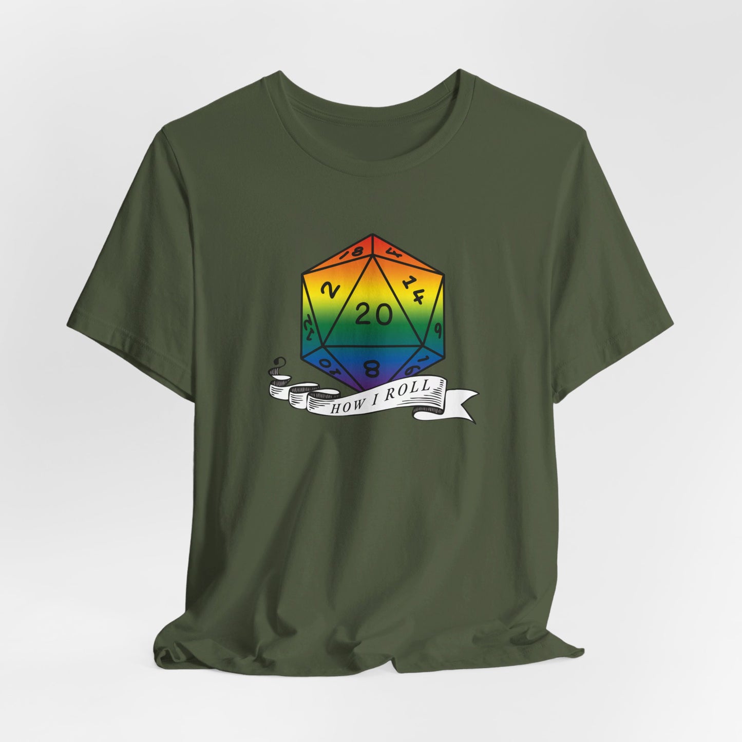 Rainbow Pride D20 "How I Roll" Unisex Jersey Short Sleeve Tee