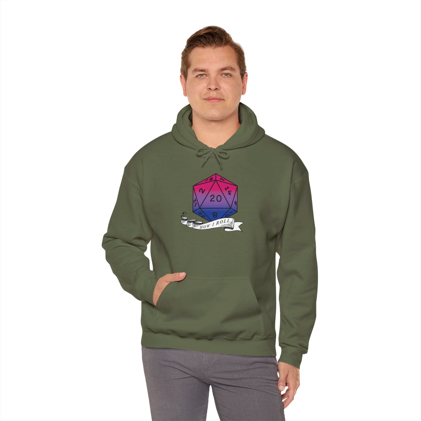 Nerdy Bisexual Pride | How I Roll | Pride Flag D20 Hoodie | Unisex Heavy Blend™ Hooded Sweatshirt