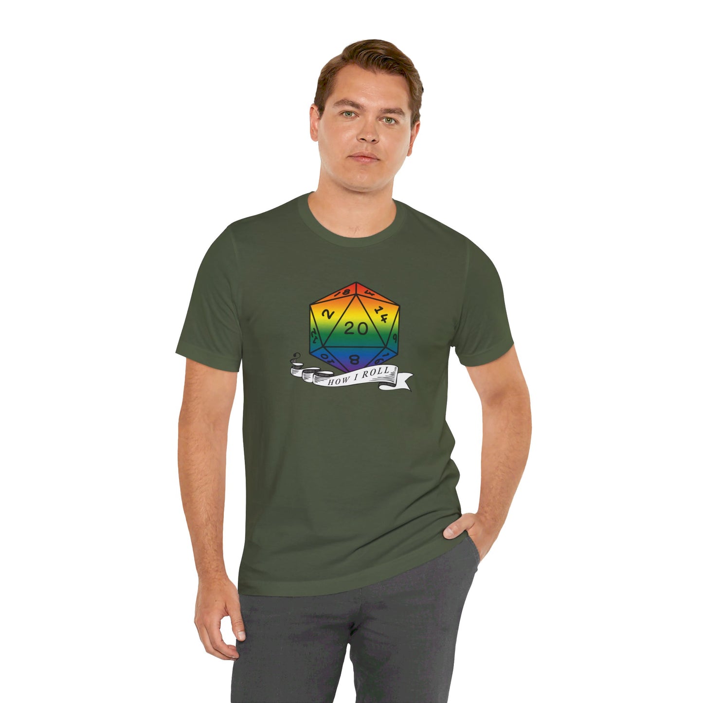 Rainbow Pride D20 "How I Roll" Unisex Jersey Short Sleeve Tee
