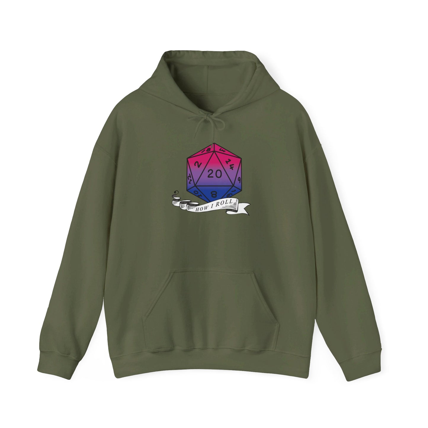 Nerdy Bisexual Pride | How I Roll | Pride Flag D20 Hoodie | Unisex Heavy Blend™ Hooded Sweatshirt