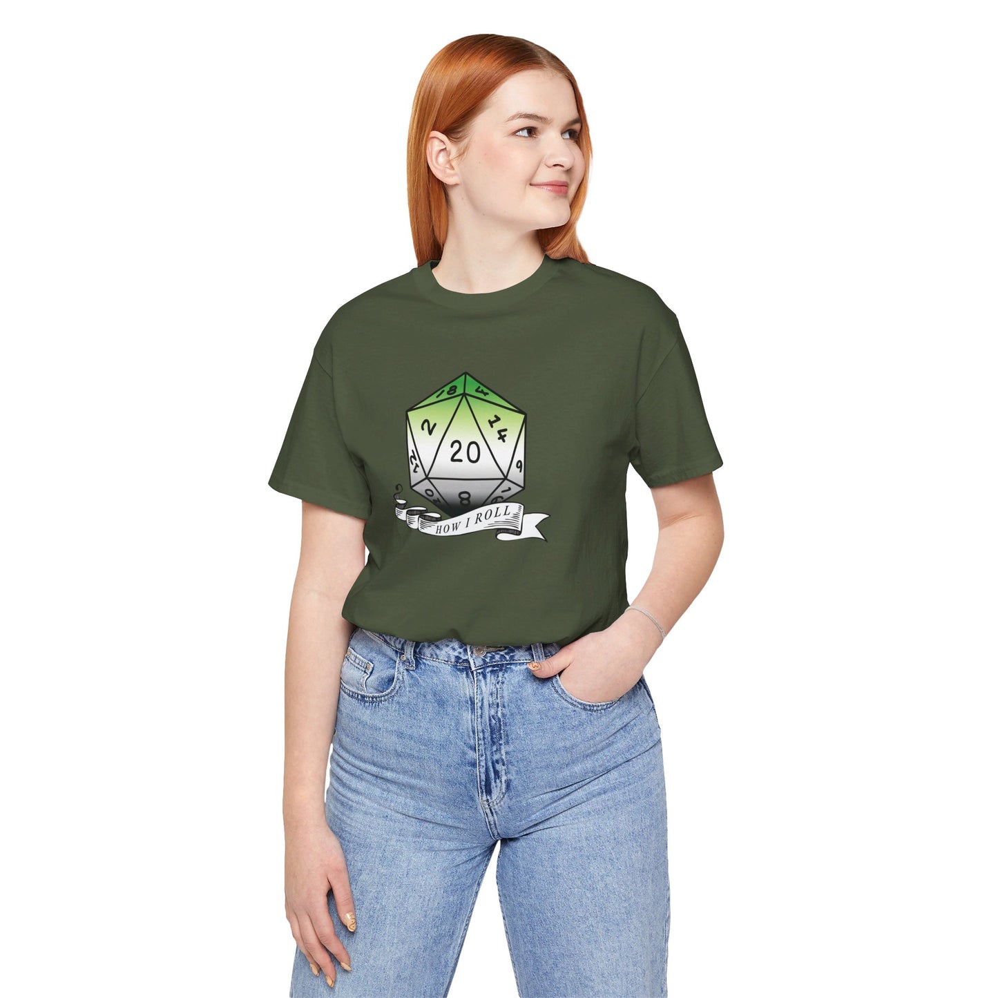 This Is How I Roll | Pride Flag D20 T-Shirt | Unisex T-Shirt | Nerdy Aromantic Pride