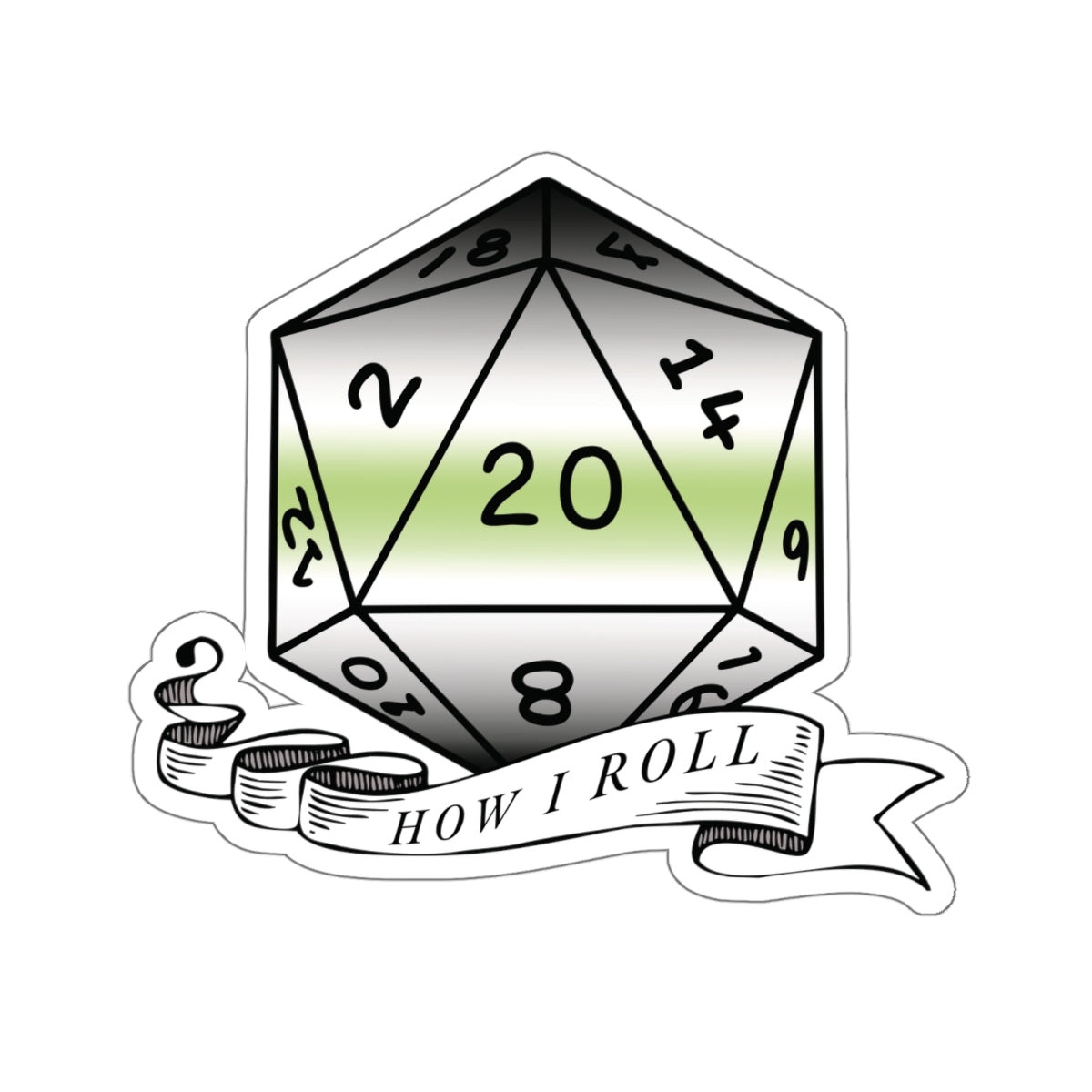 Agender Flag PRIDE D20 How I Roll Sticker