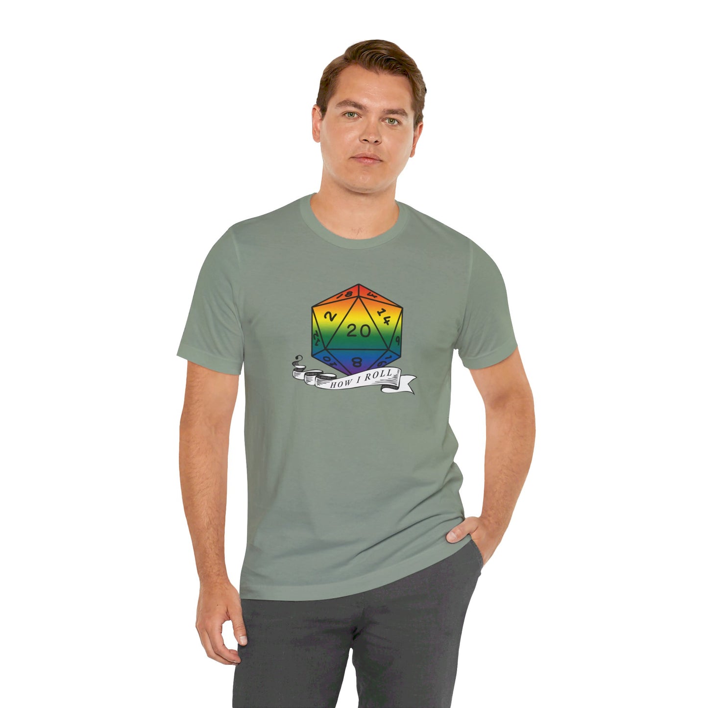 Rainbow Pride D20 "How I Roll" Unisex Jersey Short Sleeve Tee