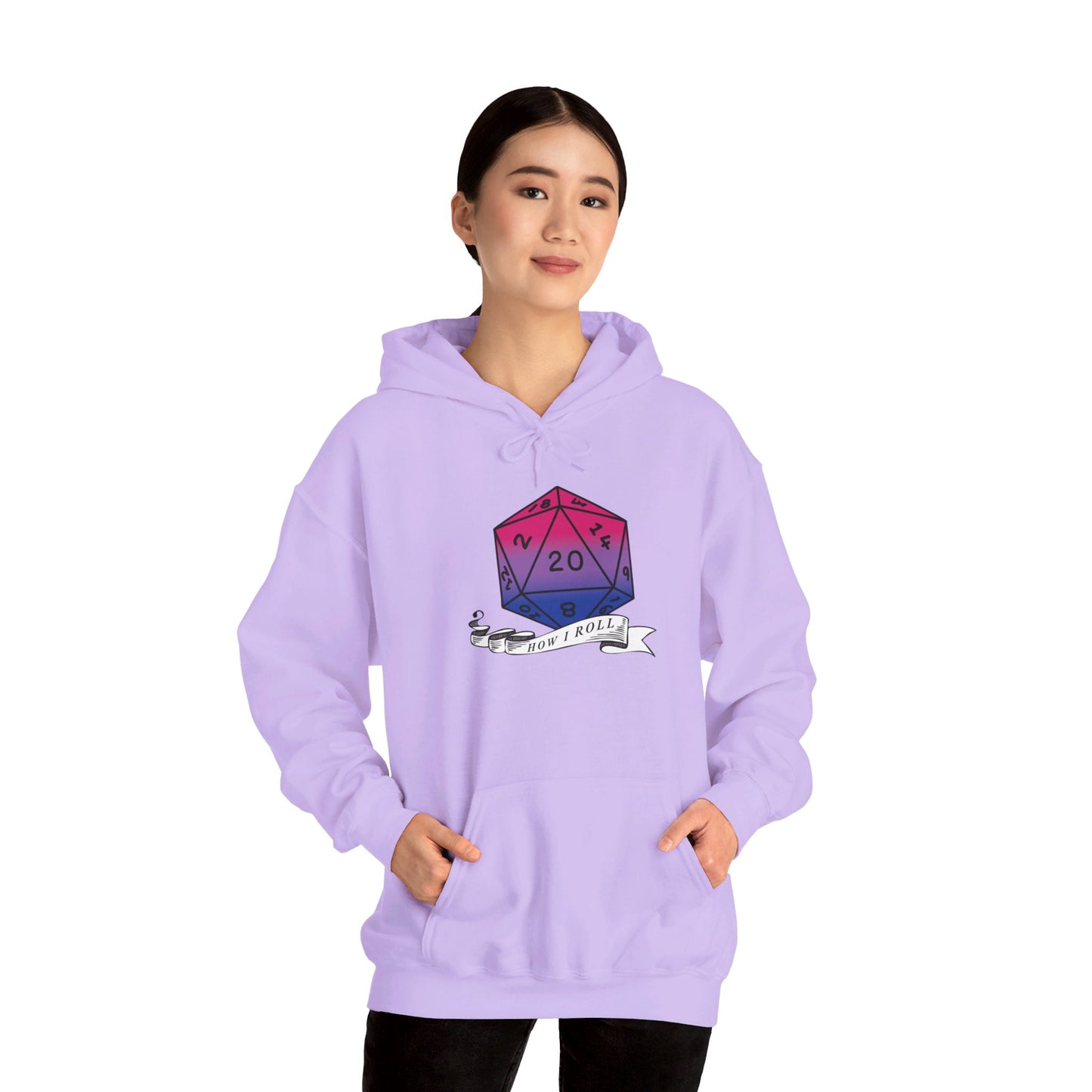 Nerdy Bisexual Pride | How I Roll | Pride Flag D20 Hoodie | Unisex Heavy Blend™ Hooded Sweatshirt
