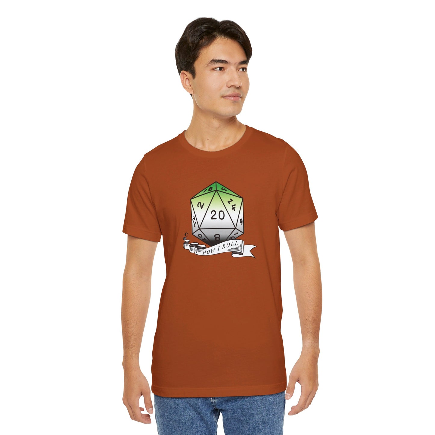 This Is How I Roll | Pride Flag D20 T-Shirt | Unisex T-Shirt | Nerdy Aromantic Pride