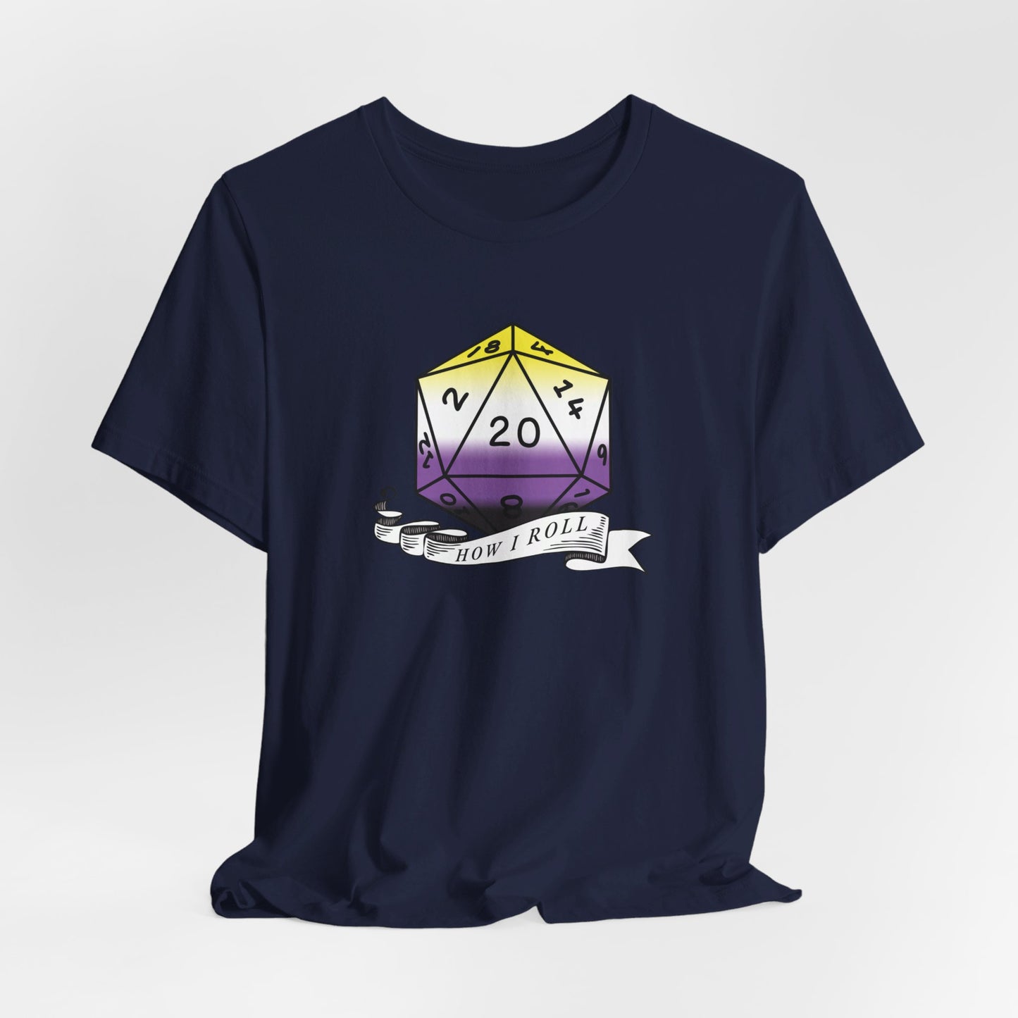 Non-Binary Pride Flag | This Is How I Roll | D20 T-Shirt | Unisex T-Shirt | Nerdy Non-Binary Pride
