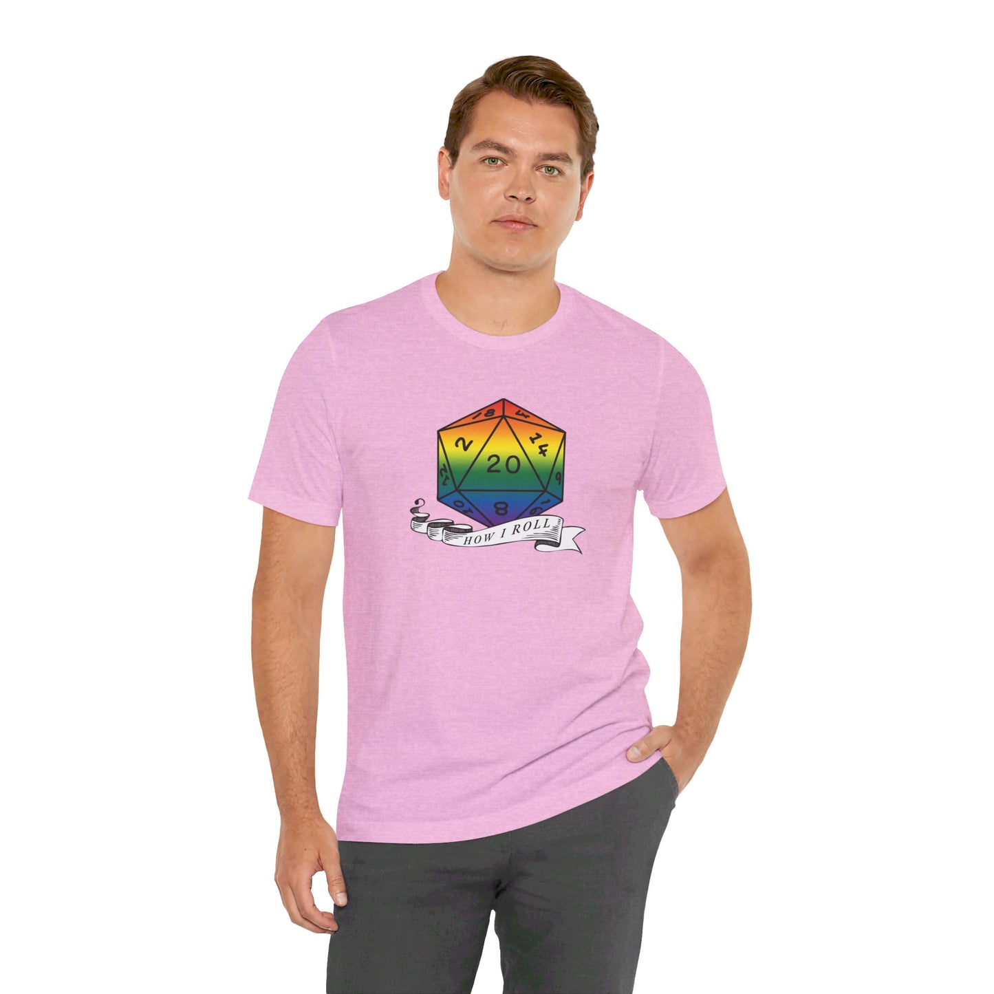 Rainbow Pride D20 "How I Roll" Unisex Jersey Short Sleeve Tee