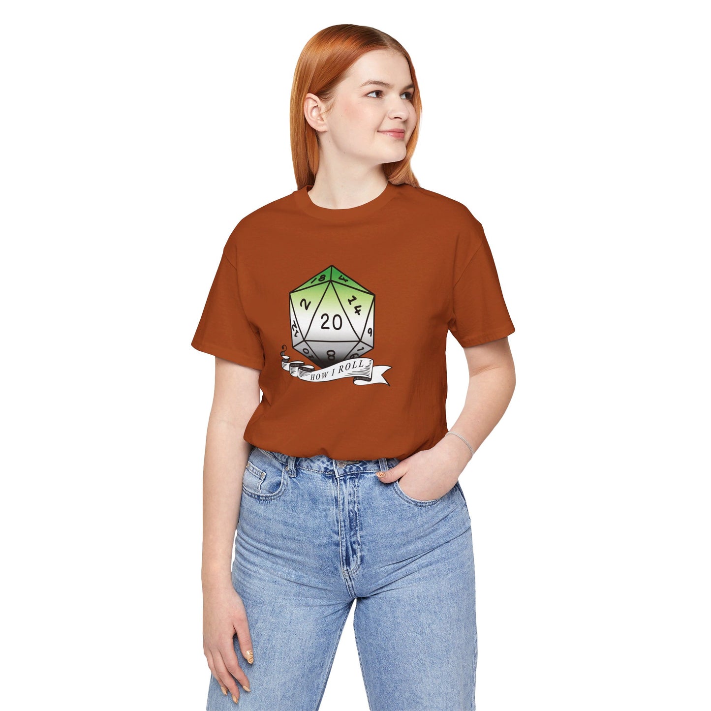 This Is How I Roll | Pride Flag D20 T-Shirt | Unisex T-Shirt | Nerdy Aromantic Pride