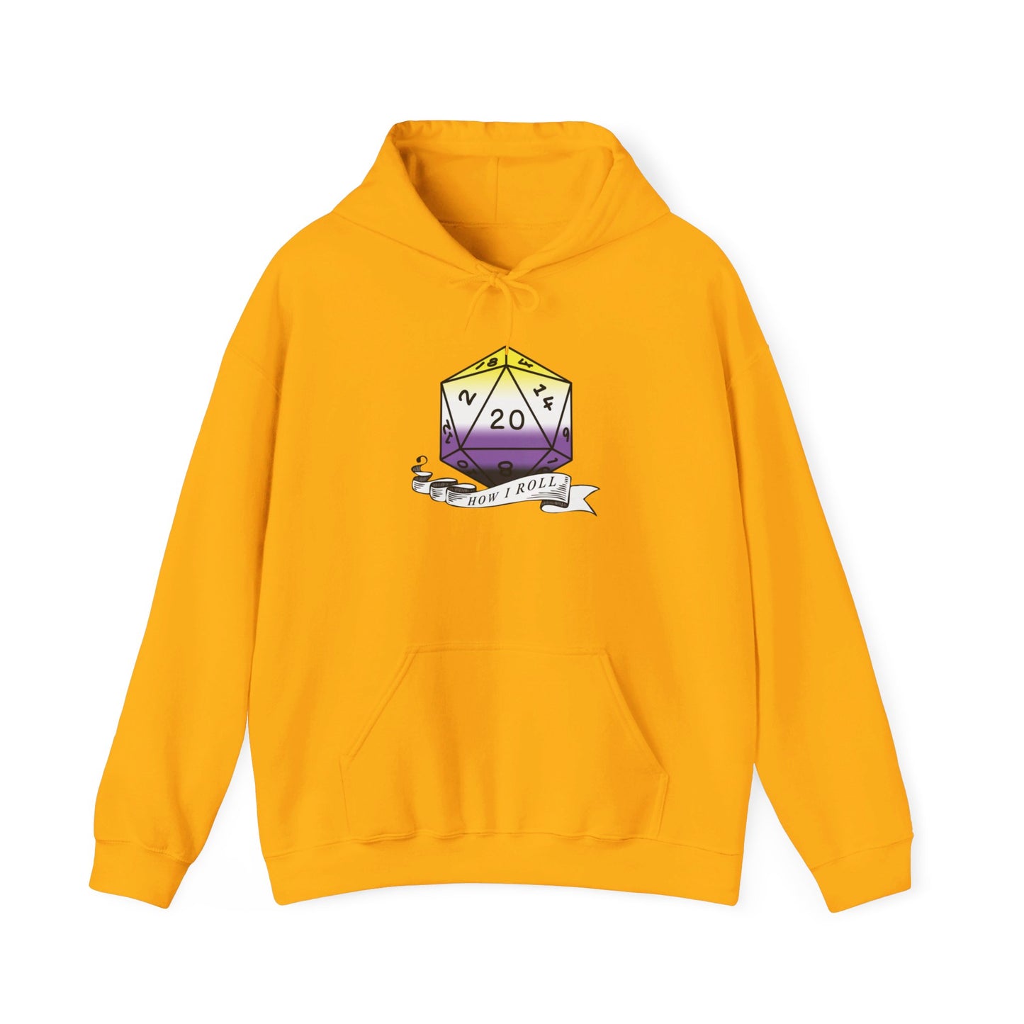 Nerdy Non-Binary Flag Pride | How I Roll | Pride Flag D20 Hoodie | Unisex Heavy Blend™ Hooded Sweatshirt