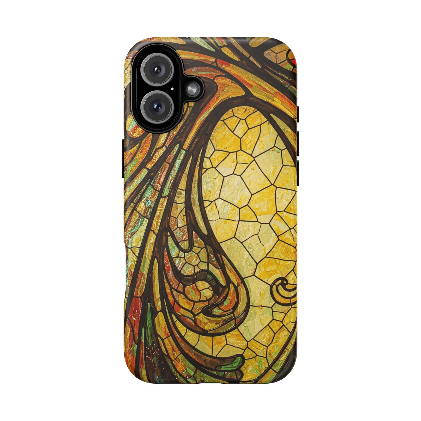 Faux Stained Glass Art Nouveau Style iPhone Case, Tough Cases, Vintage Design, Durable Phone Protector, Earth tones