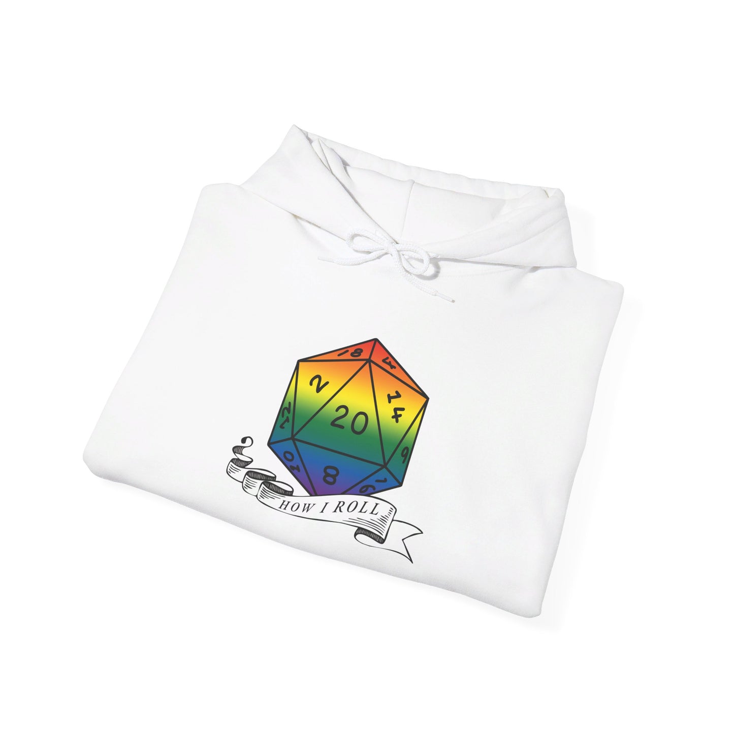 Nerdy Rainbow Flag Pride | How I Roll | Pride Flag D20 Hoodie | Unisex Heavy Blend™ Hooded Sweatshirt