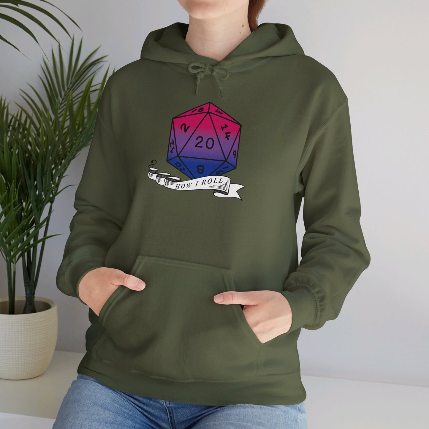 Nerdy Bisexual Pride | How I Roll | Pride Flag D20 Hoodie | Unisex Heavy Blend™ Hooded Sweatshirt