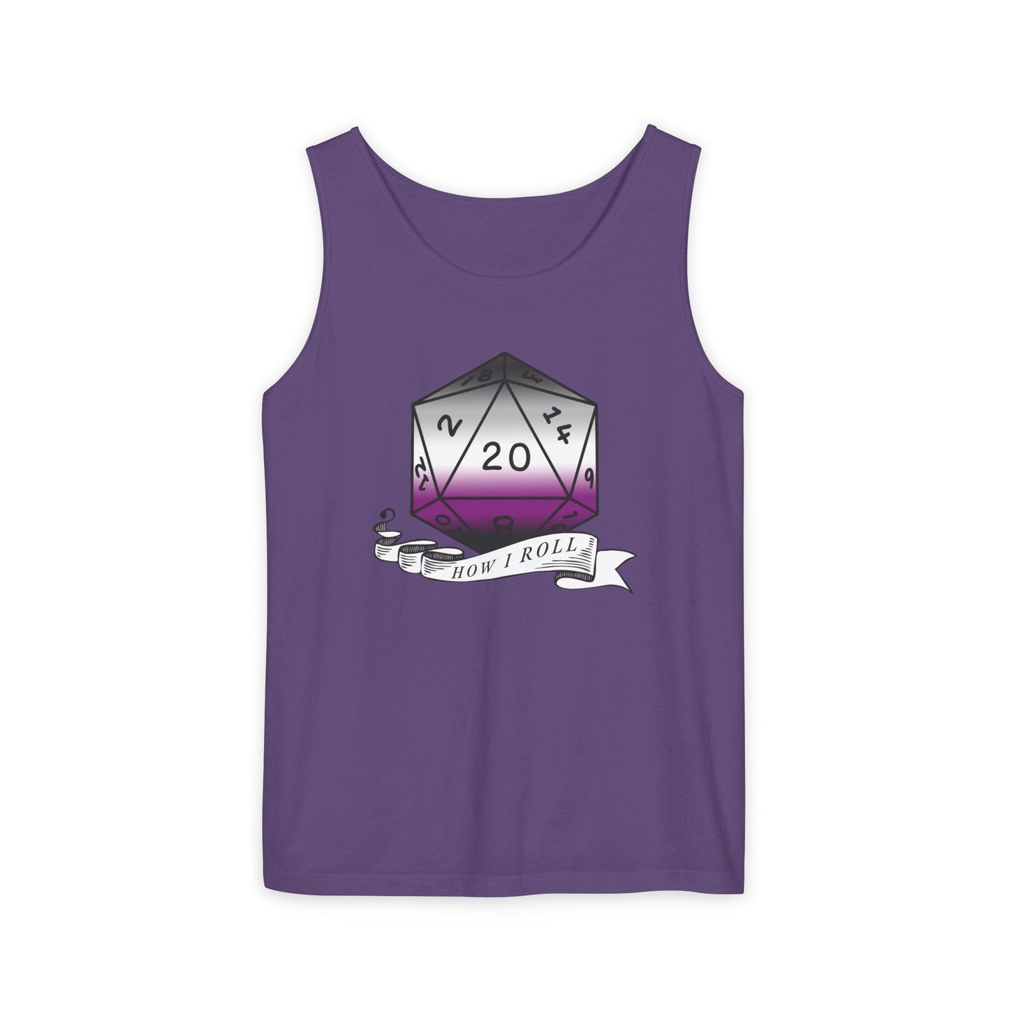 Nerdy Asexual Pride | How I Roll | Pride Flag D20 | Unisex Garment-Dyed Tank Top