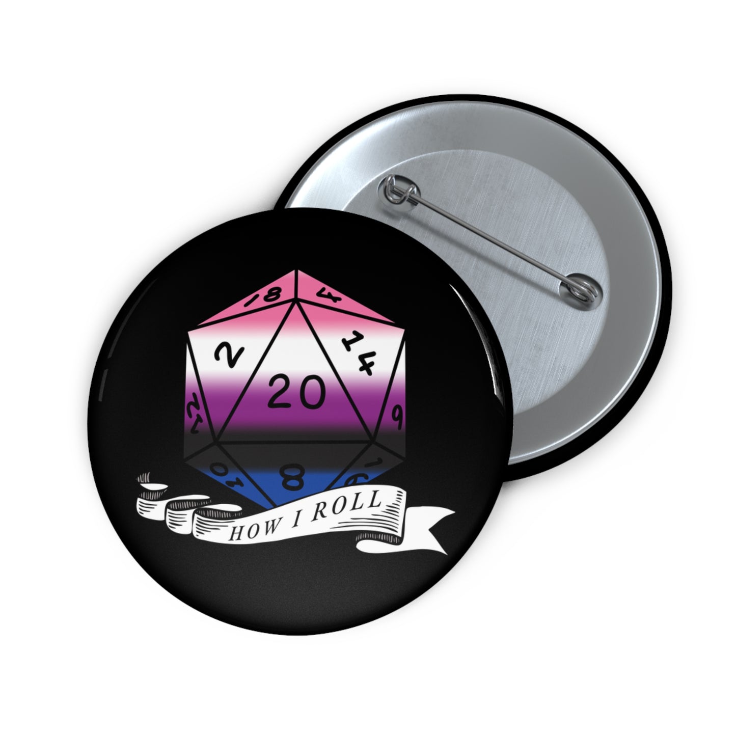 D20 Gender Fluid Pride Flag How I Roll Button Pin, LGBTQ+ Pin, Genderqueer Accessories, Statement Pin, Pride Parade Gear