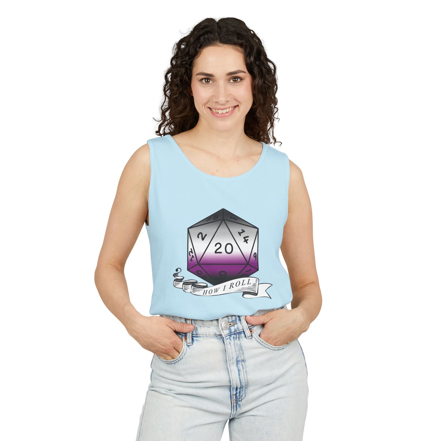 Nerdy Asexual Pride | How I Roll | Pride Flag D20 | Unisex Garment-Dyed Tank Top