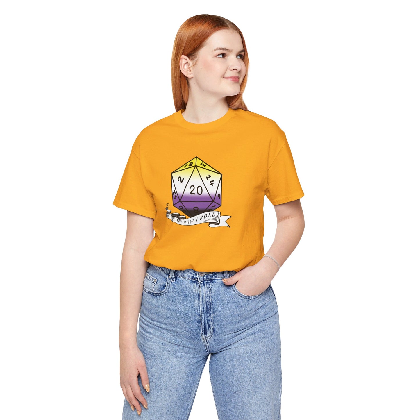 This Is How I Roll | Pride Flag D20 T-Shirt | Unisex T-Shirt | Nerdy Non-Binary Pride