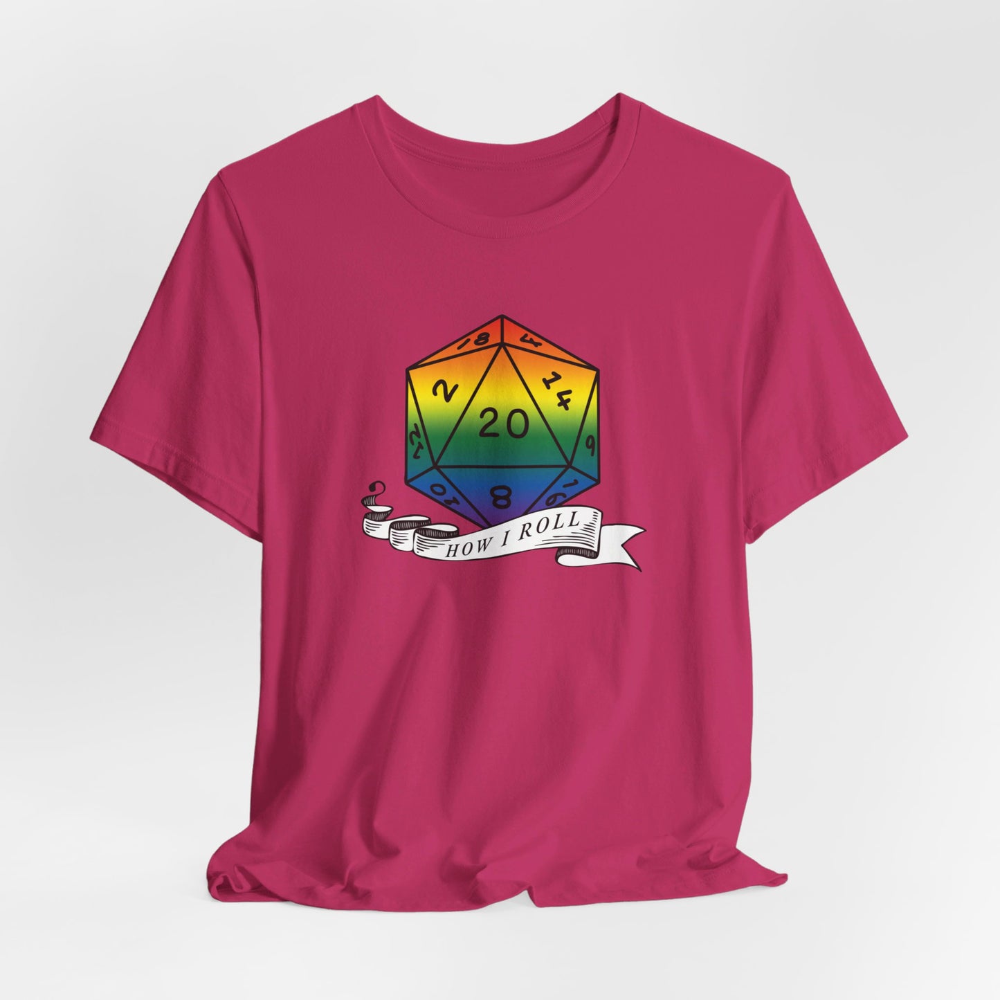 Rainbow Pride D20 "How I Roll" Unisex Jersey Short Sleeve Tee