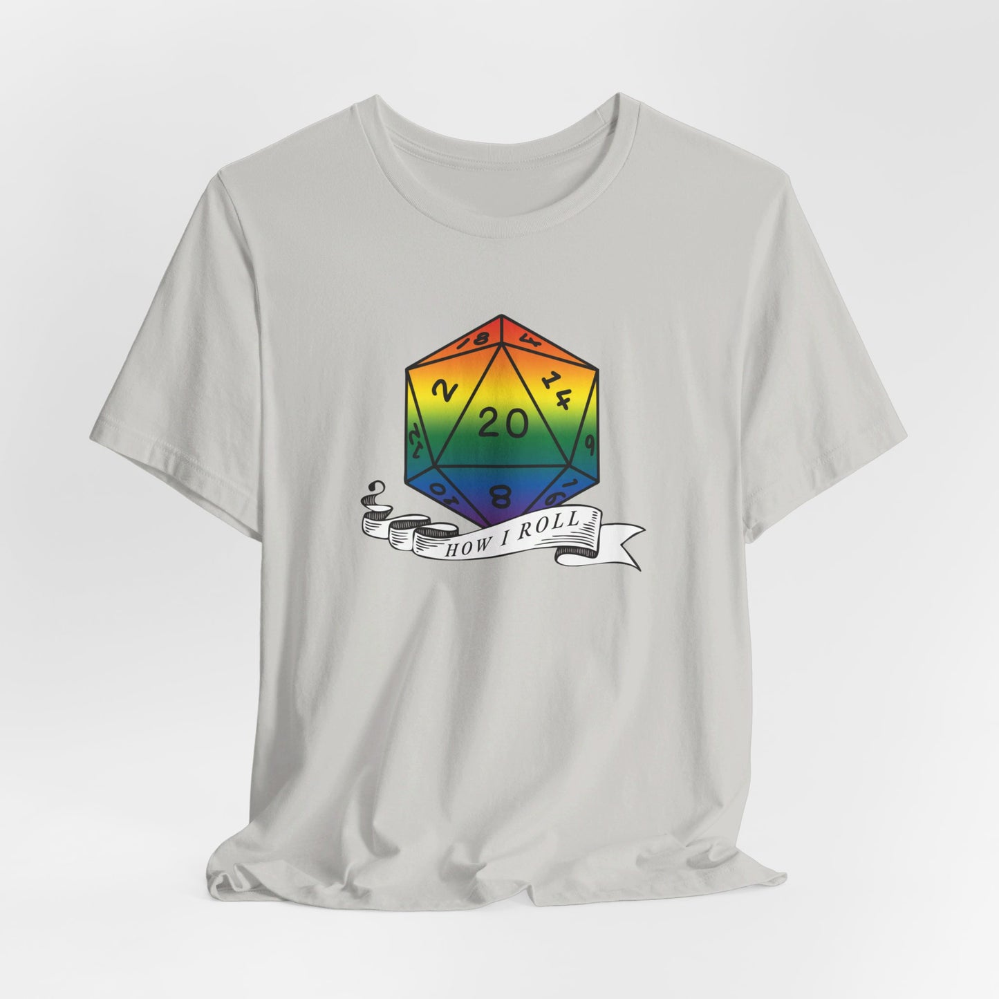 Rainbow Pride D20 "How I Roll" Unisex Jersey Short Sleeve Tee