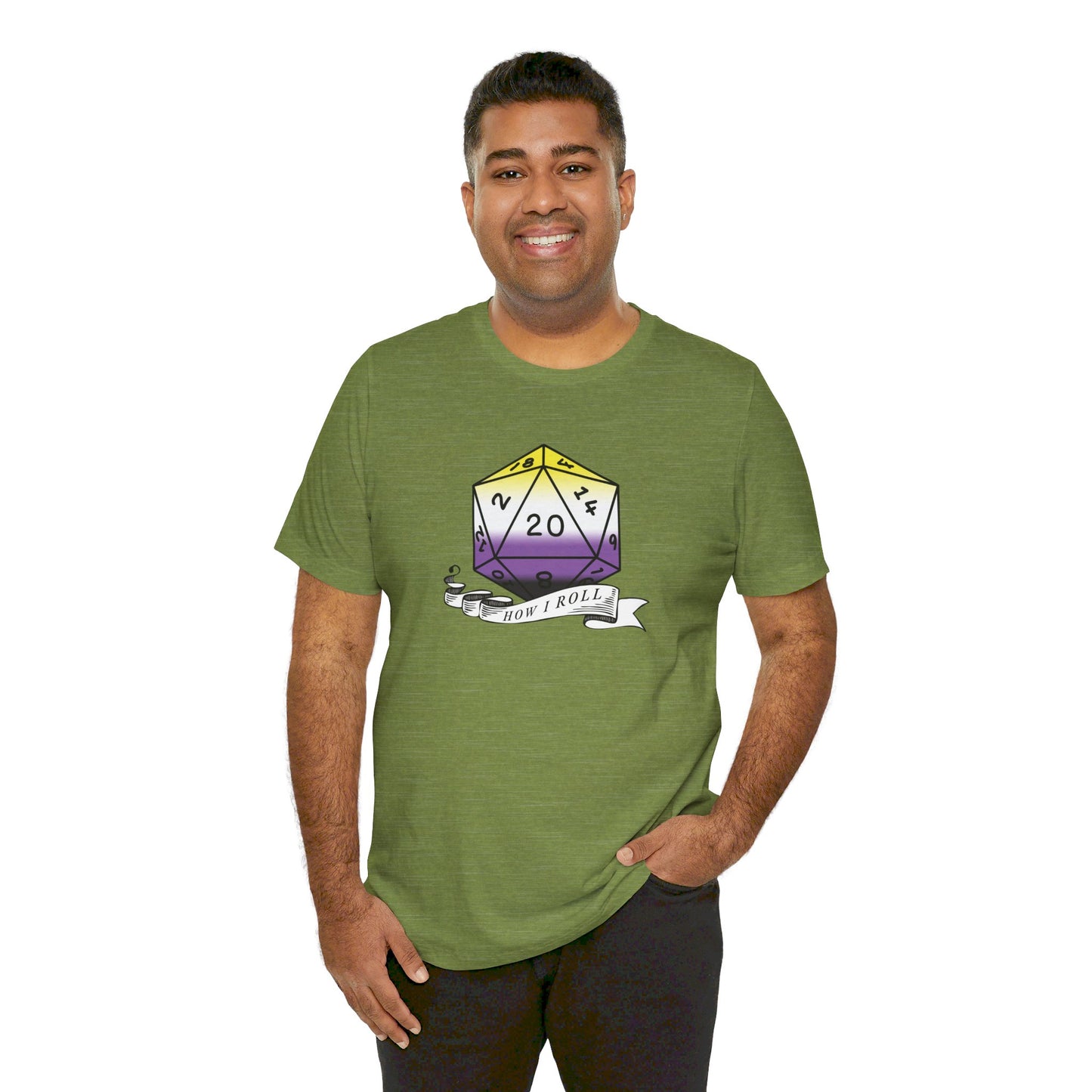 This Is How I Roll | Pride Flag D20 T-Shirt | Unisex T-Shirt | Nerdy Non-Binary Pride