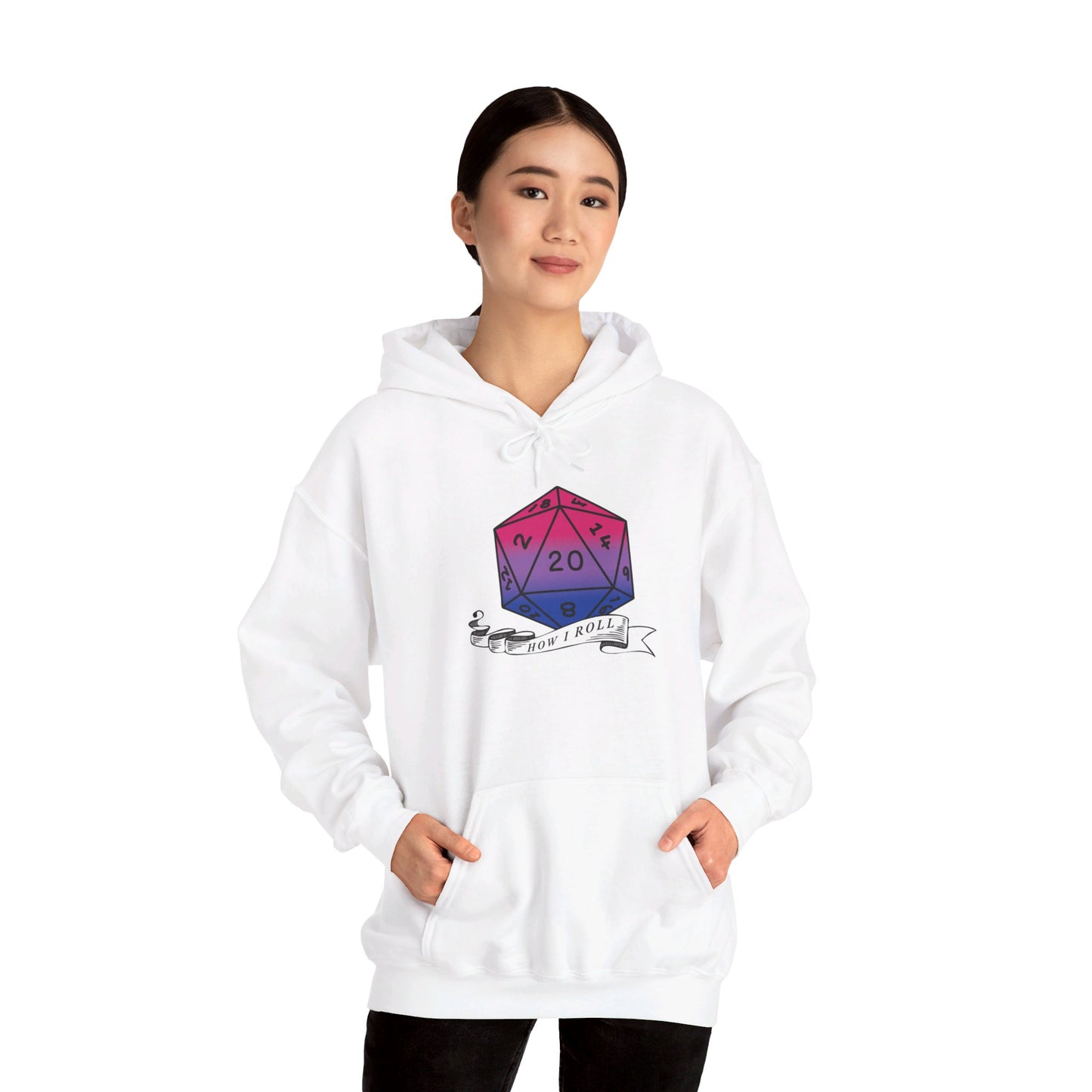 Nerdy Bisexual Pride | How I Roll | Pride Flag D20 Hoodie | Unisex Heavy Blend™ Hooded Sweatshirt