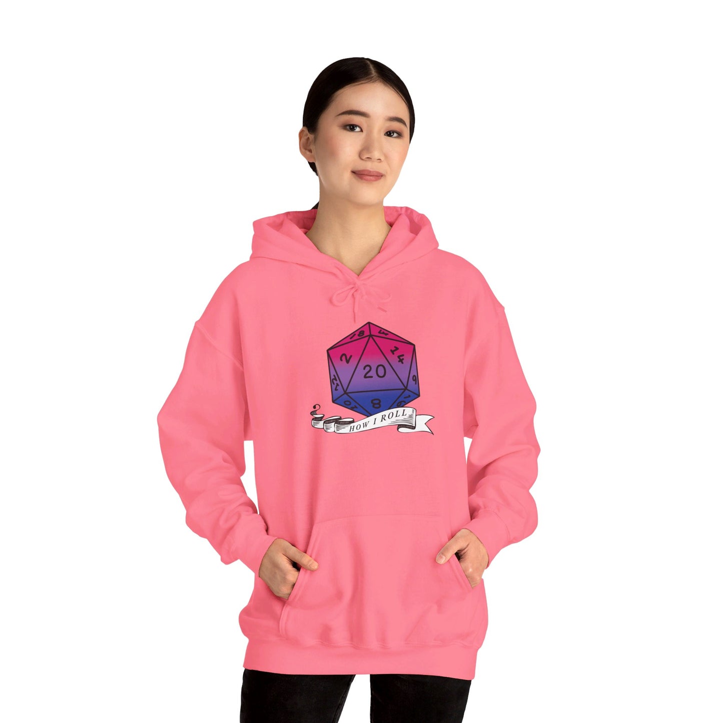 Nerdy Bisexual Pride | How I Roll | Pride Flag D20 Hoodie | Unisex Heavy Blend™ Hooded Sweatshirt