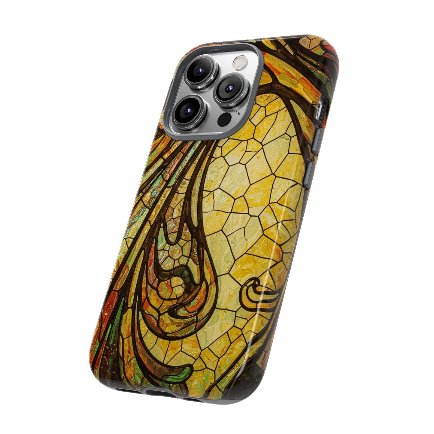 Faux Stained Glass Art Nouveau Style iPhone Case, Tough Cases, Vintage Design, Durable Phone Protector, Earth tones