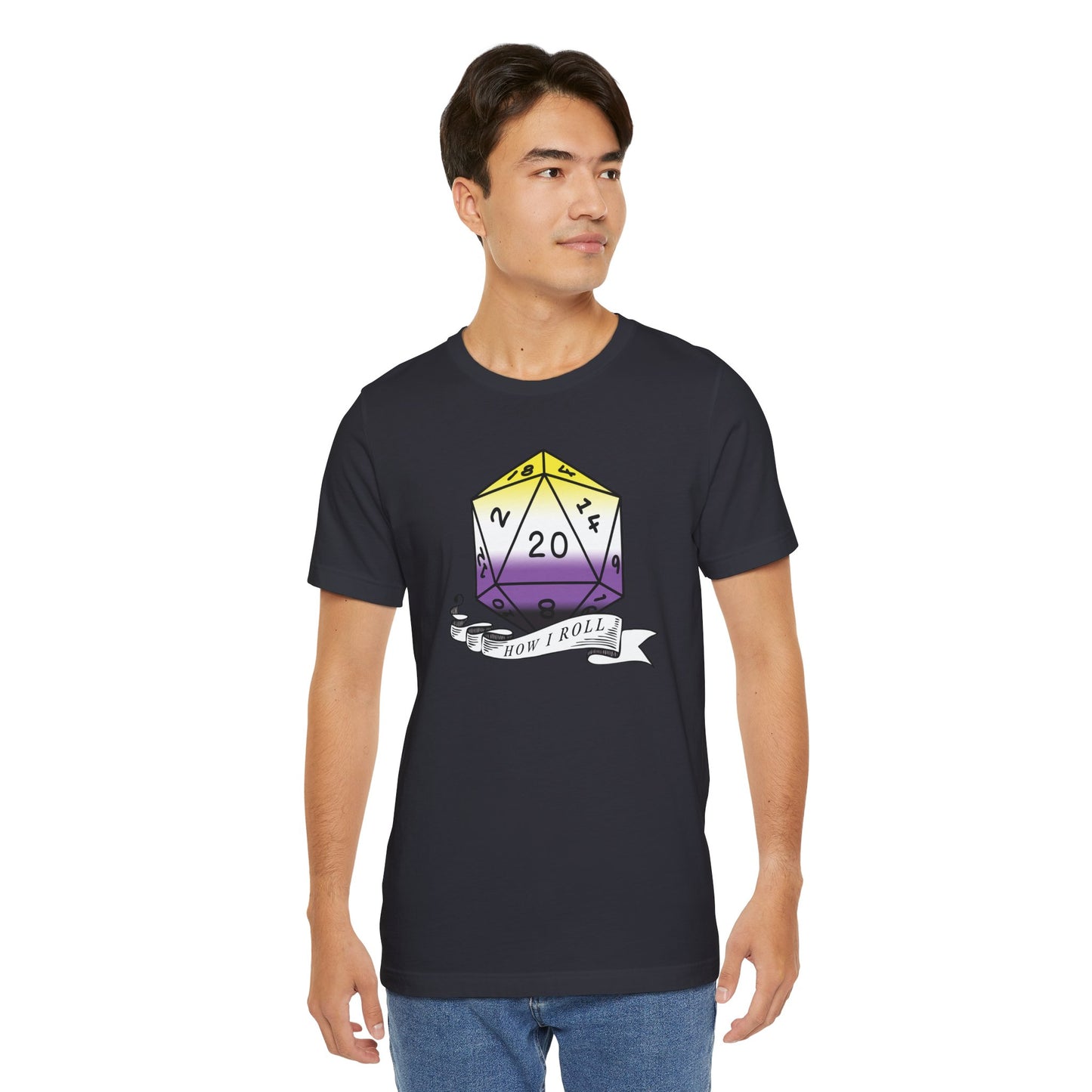 Non-Binary Pride Flag | This Is How I Roll |  D20 T-Shirt | Unisex T-Shirt | Nerdy Non-Binary Pride