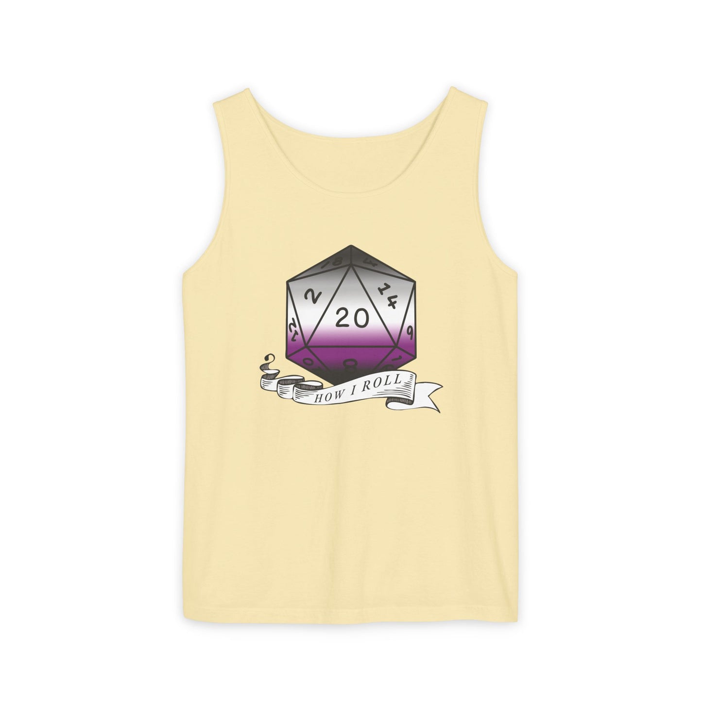 Nerdy Asexual Pride | How I Roll | Pride Flag D20 | Unisex Garment-Dyed Tank Top