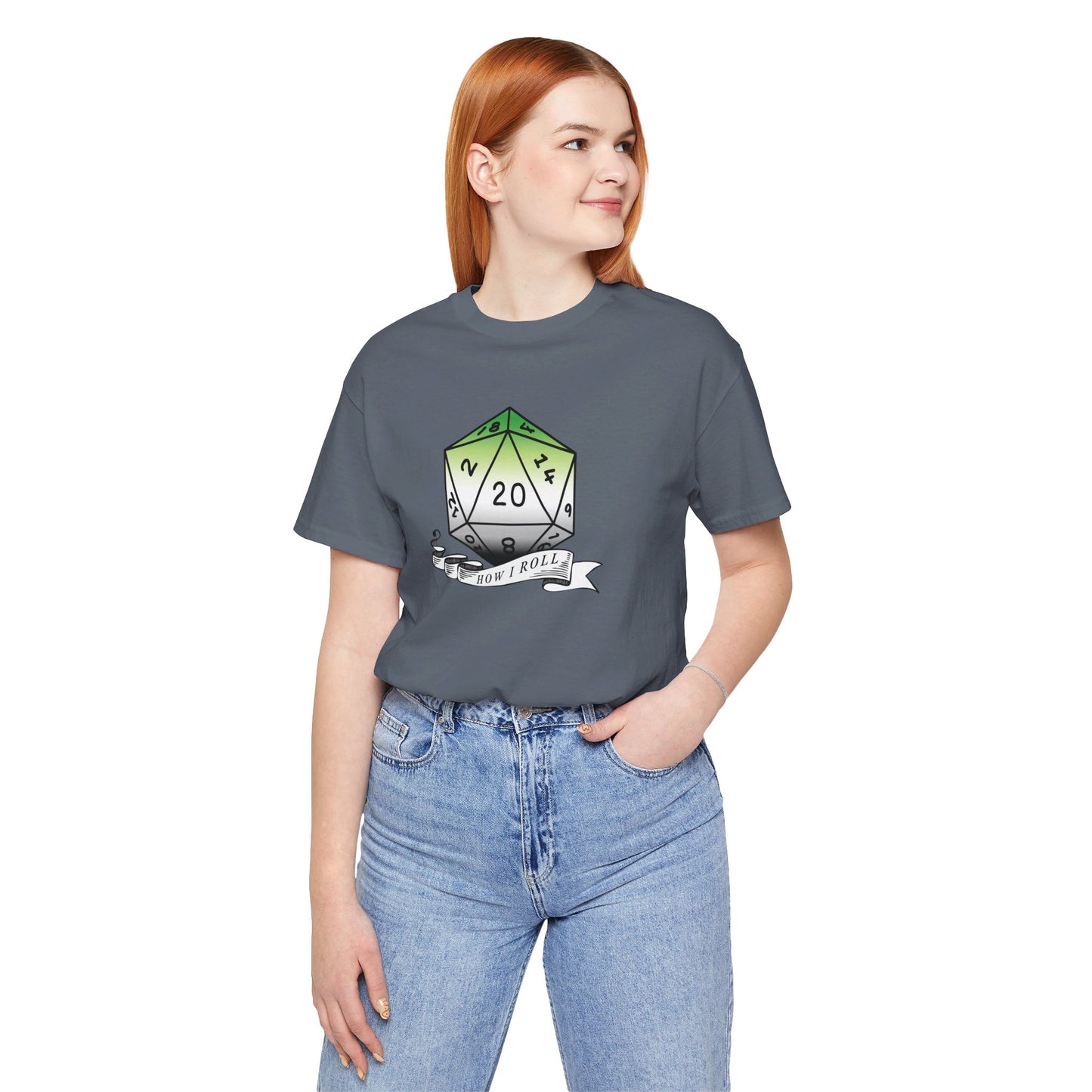 This Is How I Roll | Pride Flag D20 T-Shirt | Unisex T-Shirt | Nerdy Aromantic Pride
