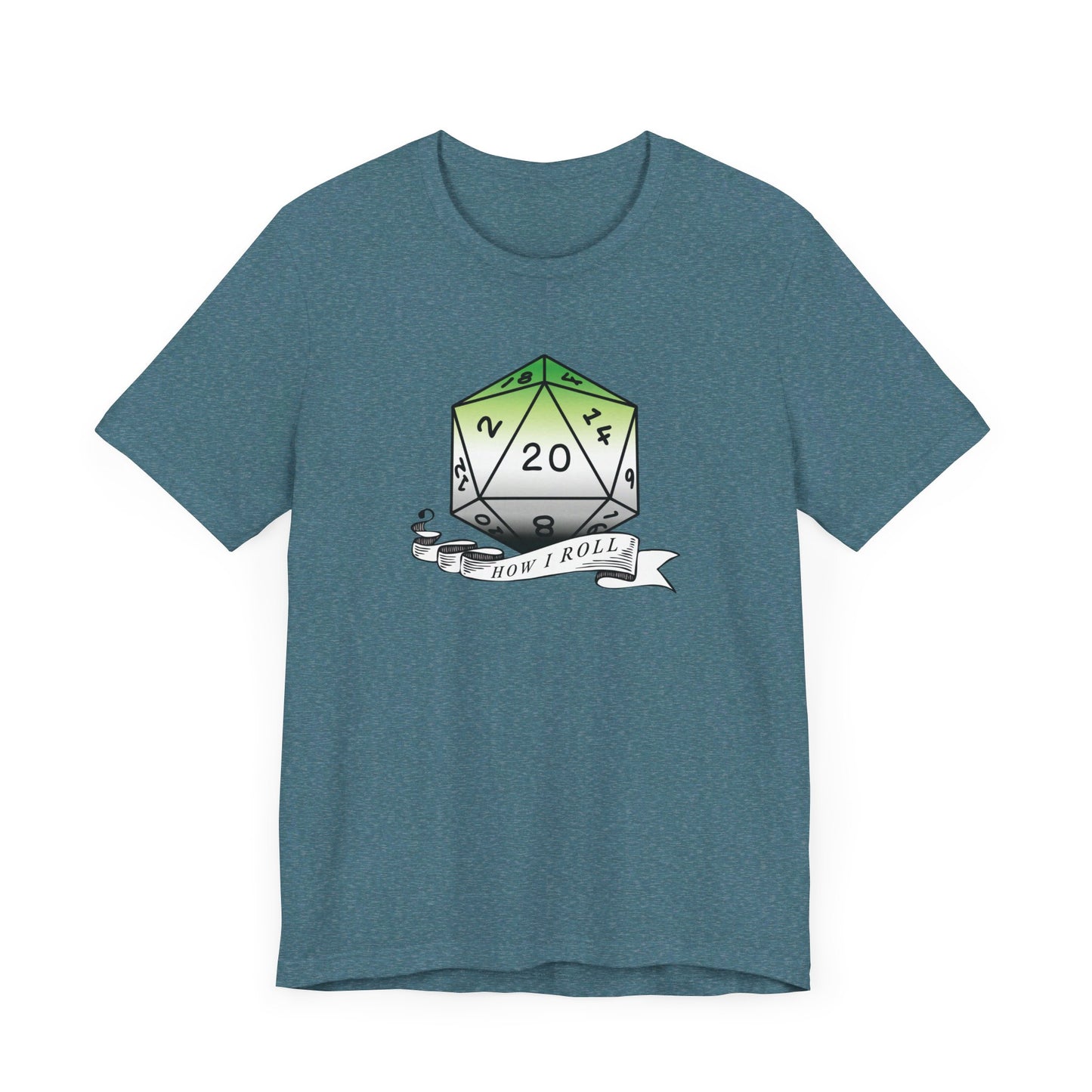 This Is How I Roll | Pride Flag D20 T-Shirt | Unisex T-Shirt | Nerdy Aromantic Pride