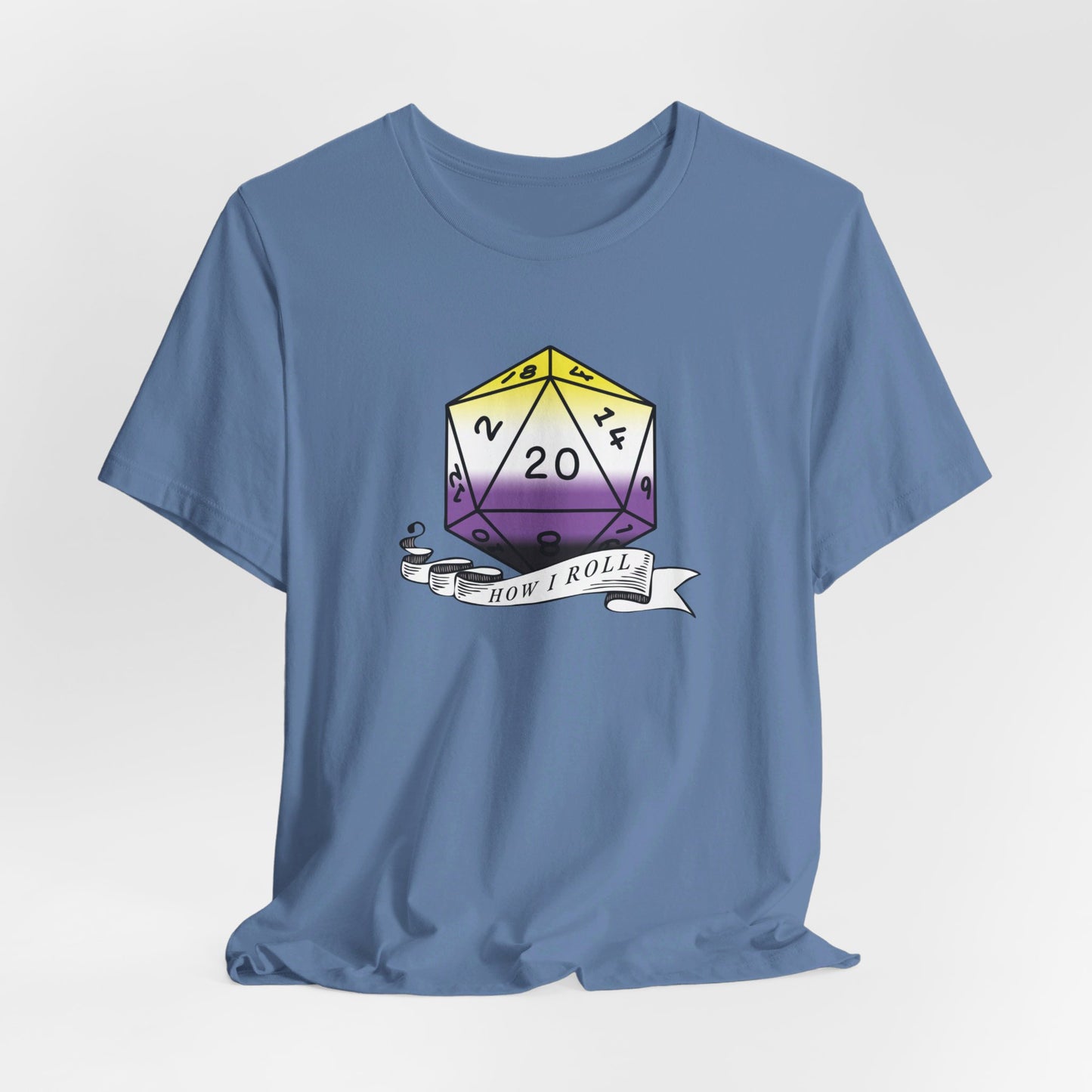 Non-Binary Pride Flag | This Is How I Roll | D20 T-Shirt | Unisex T-Shirt | Nerdy Non-Binary Pride