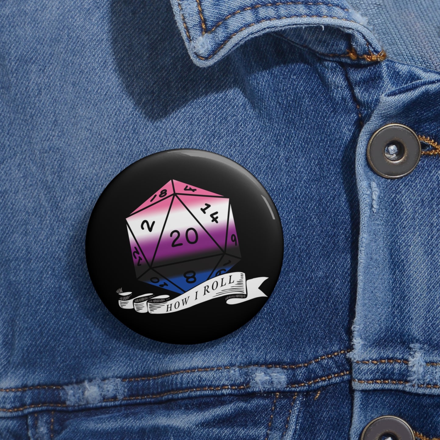 D20 Gender Fluid Pride Flag How I Roll Button Pin, LGBTQ+ Pin, Genderqueer Accessories, Statement Pin, Pride Parade Gear