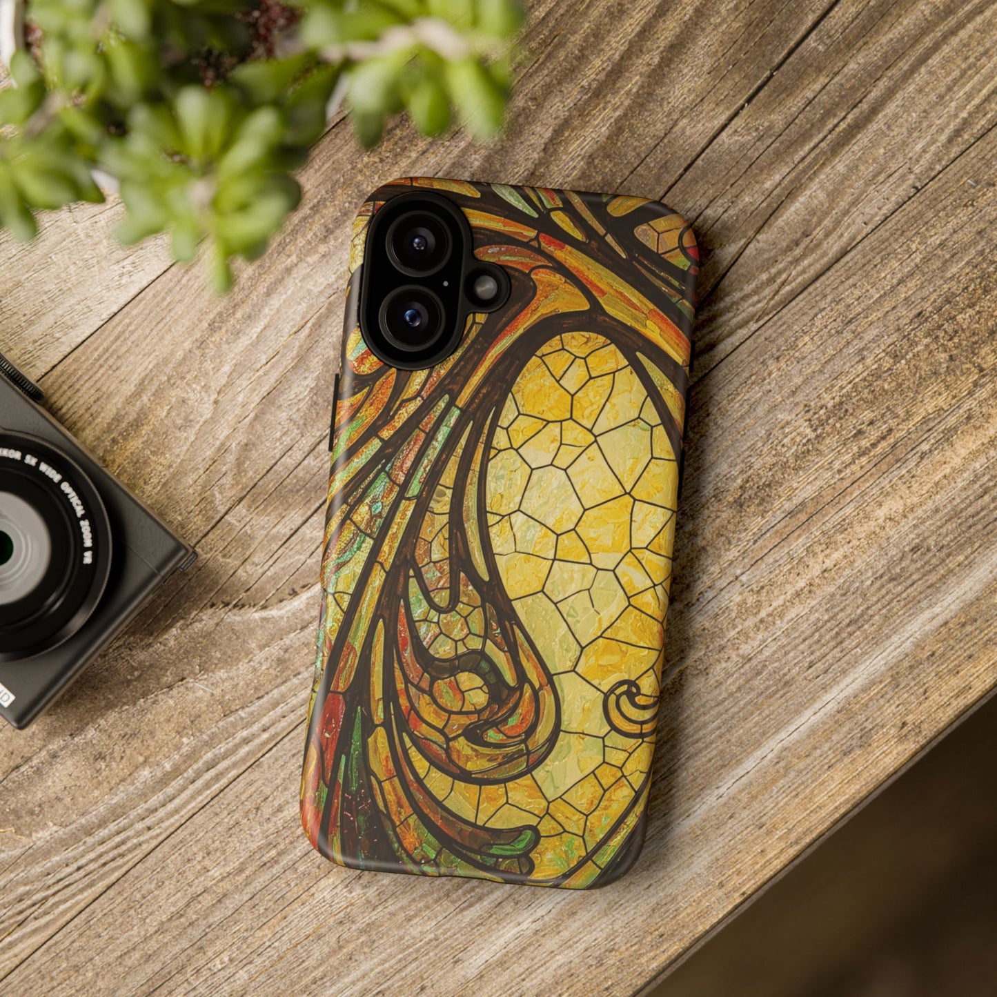 Faux Stained Glass Art Nouveau Style iPhone Case, Tough Cases, Vintage Design, Durable Phone Protector, Earth tones