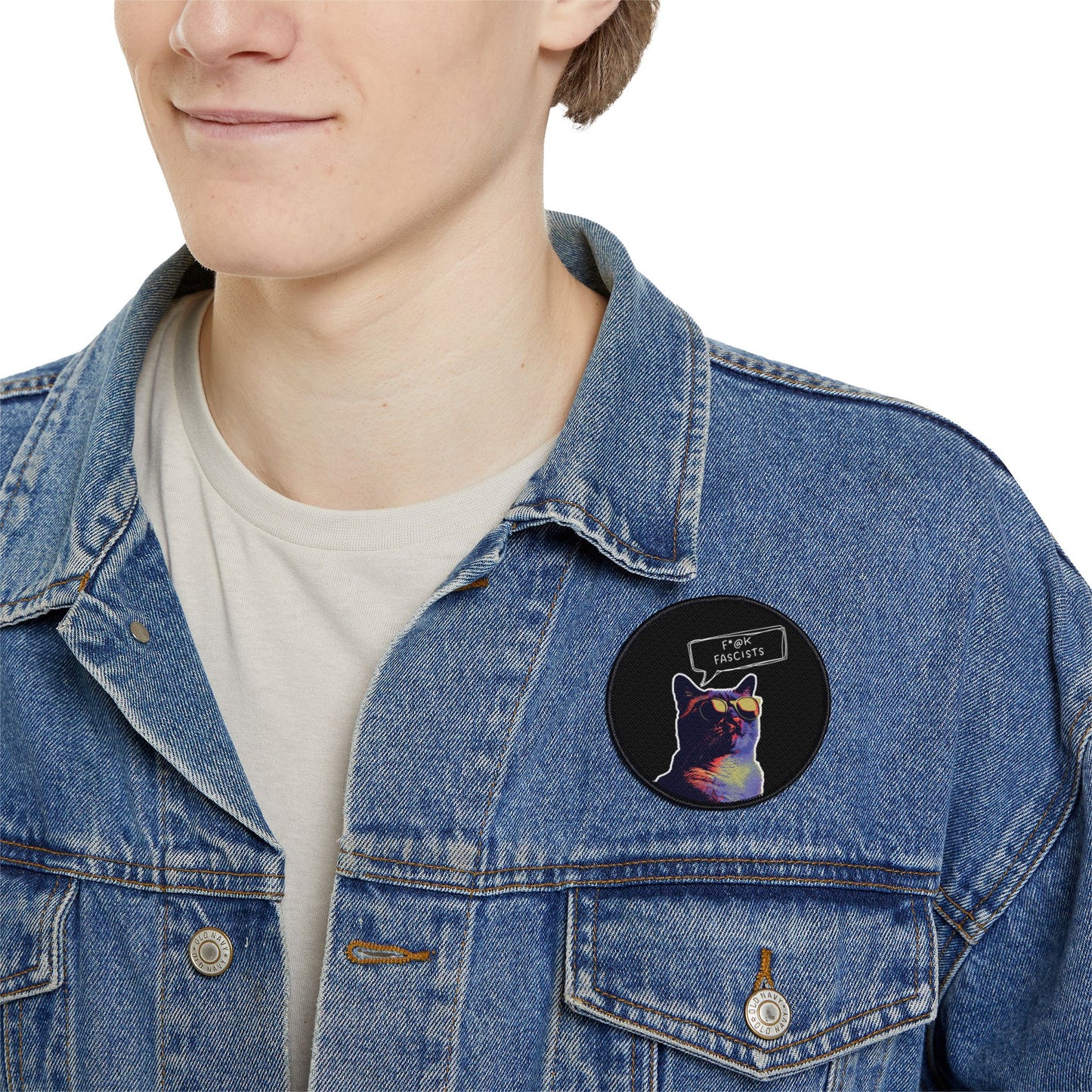 Y2K Retro Cat Anti-Trump Iron-On Patch, Backpack Protest Badge, Circle Facist Embroidered Patch, DIY Jacket Applique, Political Patch for