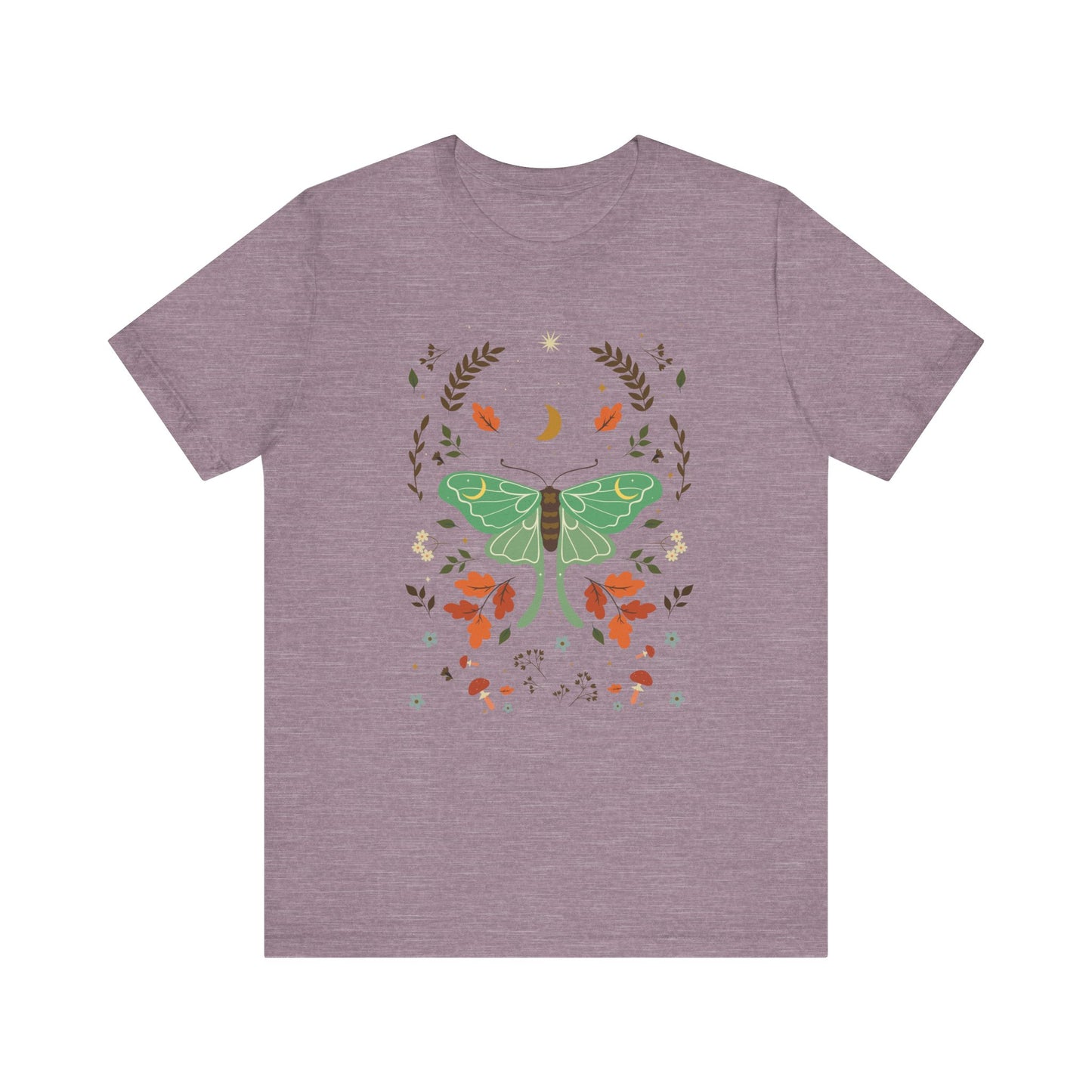 Cottagecore Luna Moth Mushroom Autumn Leaves Short Sleeve T-shirt