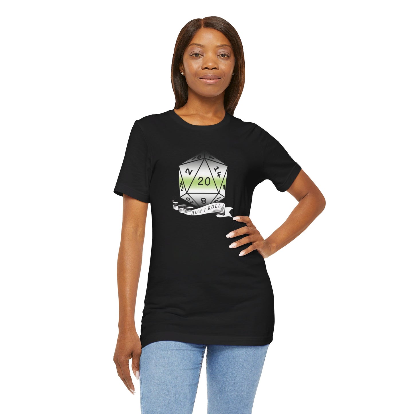 This Is How I Roll | Pride Flag D20 T-Shirt | Unisex T-Shirt | Nerdy Agender Pride