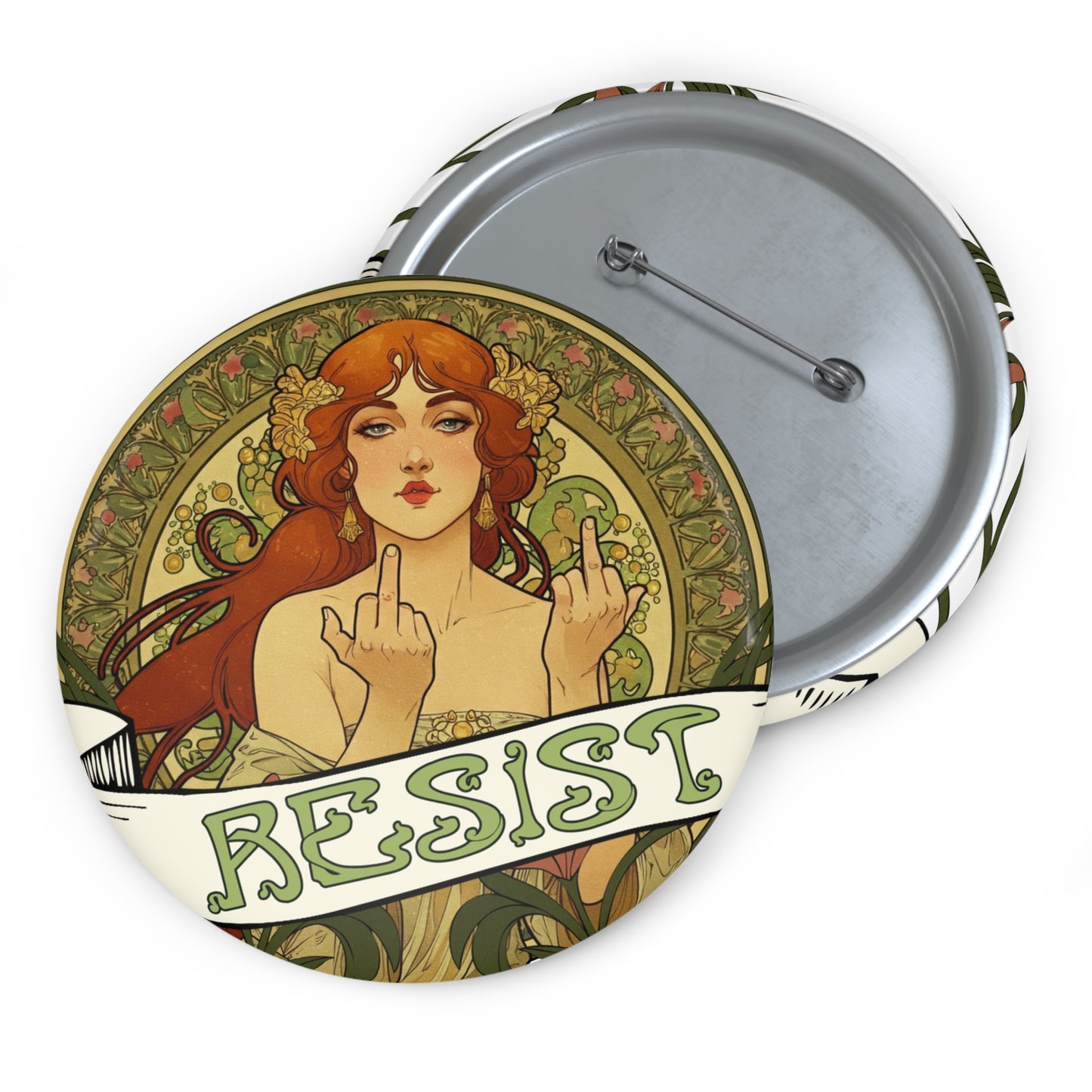 Resist Trump Art Nouveau Activist Political Badge, Custom Pins, Protest Button, Social Justice Pin, Feminist Rally Pin Button