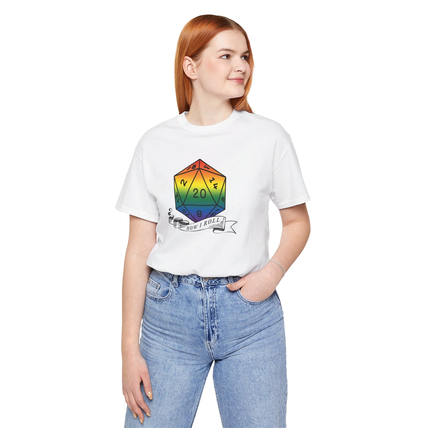 Rainbow Pride D20 "How I Roll" Unisex Jersey Short Sleeve Tee