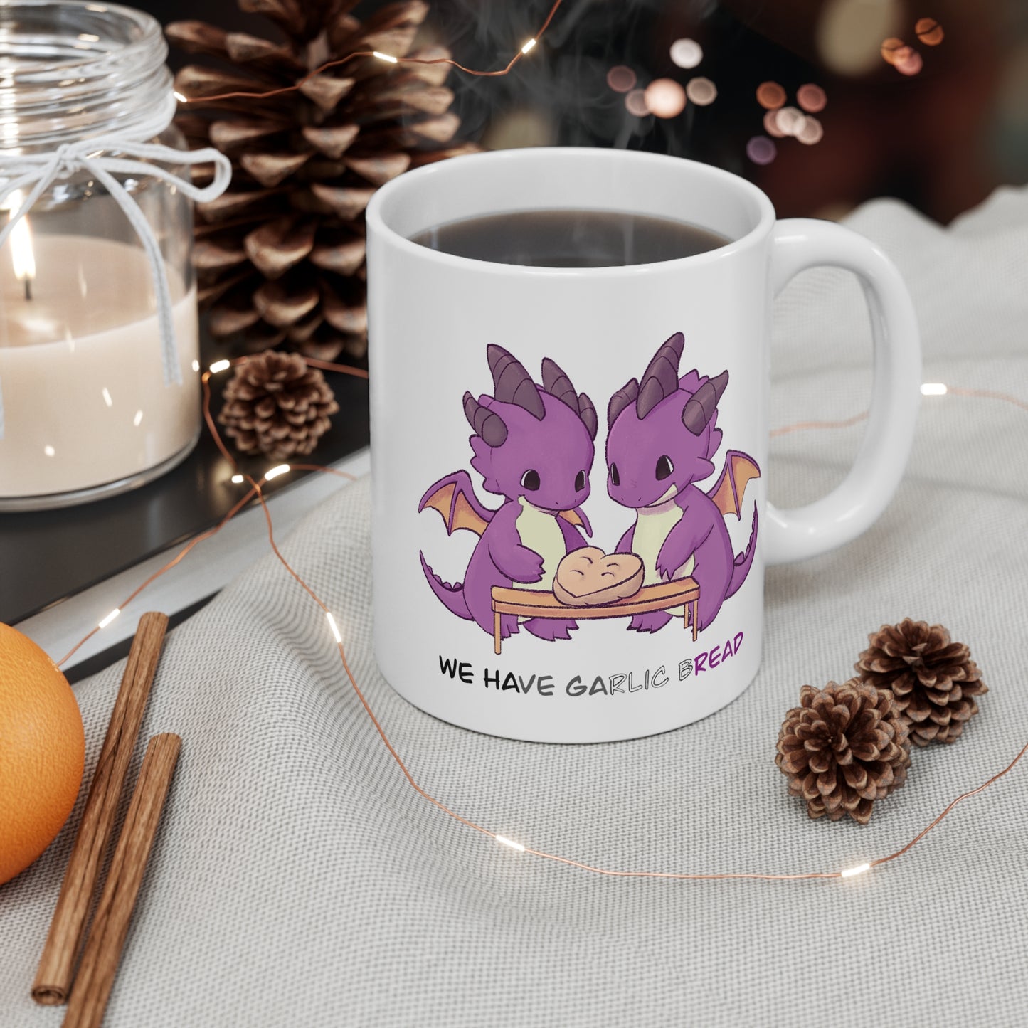 Cute Dragons Making Garlic Bread Mug, Ace / Asexual Love, LGBTQIA Valentines Day, V-Day Gift