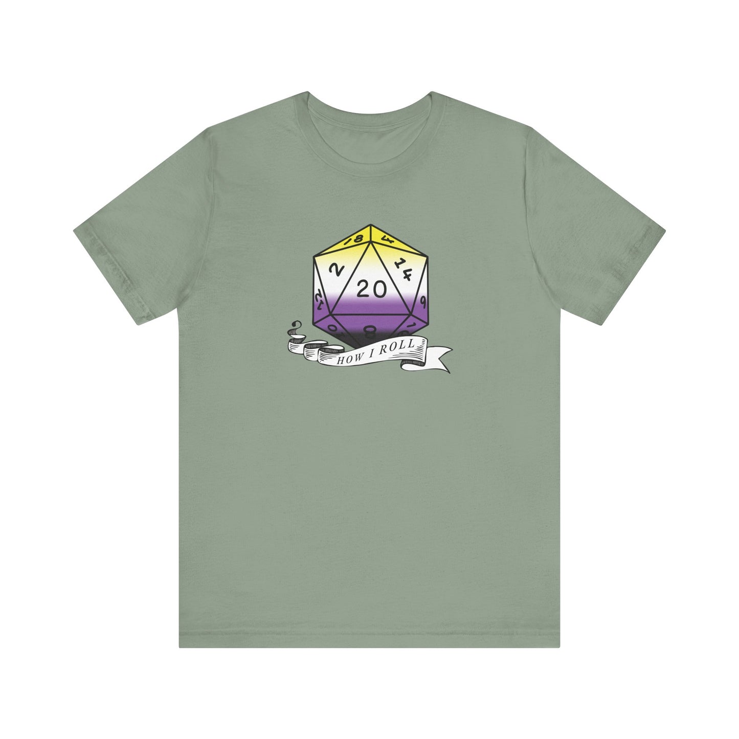 Non-Binary Pride Flag | This Is How I Roll | D20 T-Shirt | Unisex T-Shirt | Nerdy Non-Binary Pride