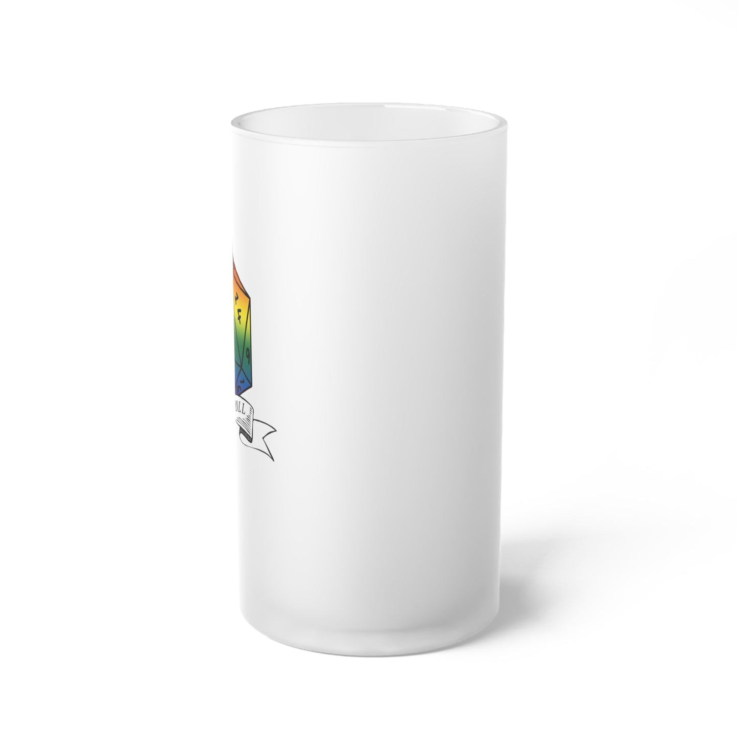 D20 Pride Flag How I Roll Frosted Glass Beer Mug 16 oz