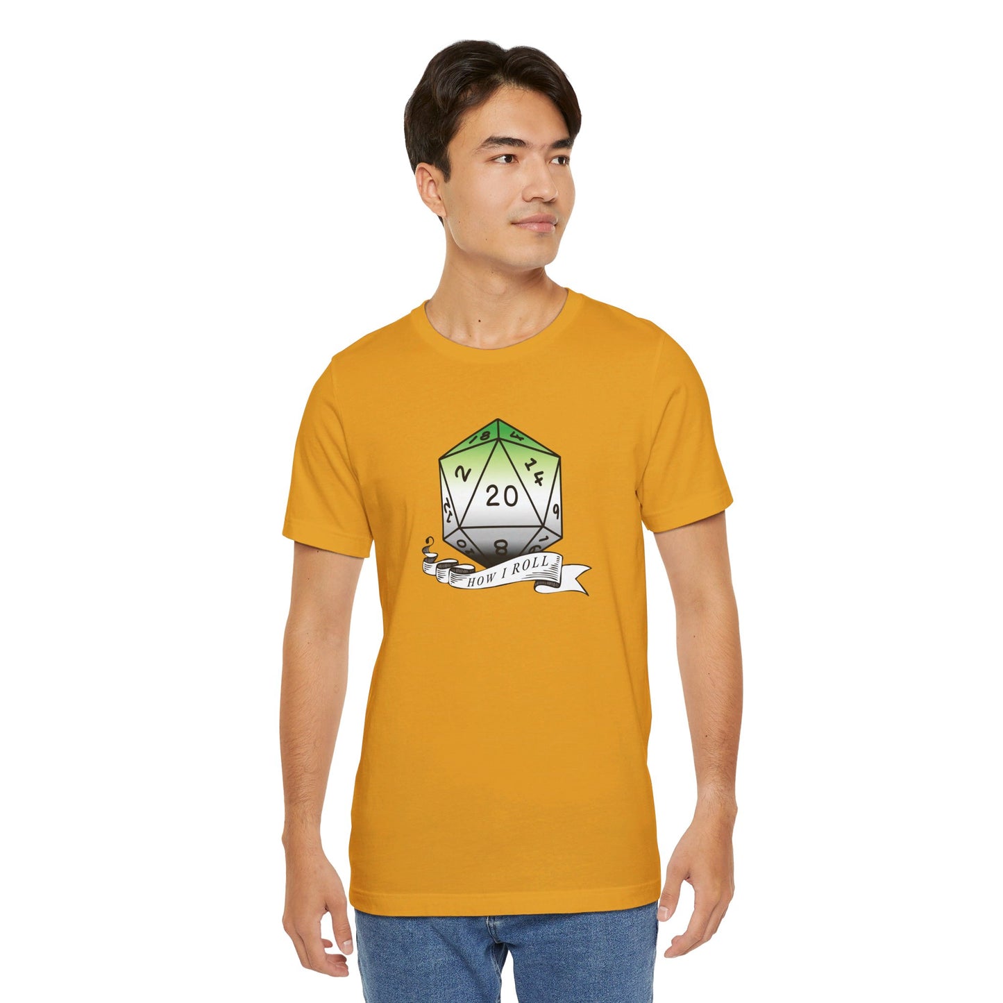 This Is How I Roll | Pride Flag D20 T-Shirt | Unisex T-Shirt | Nerdy Aromantic Pride