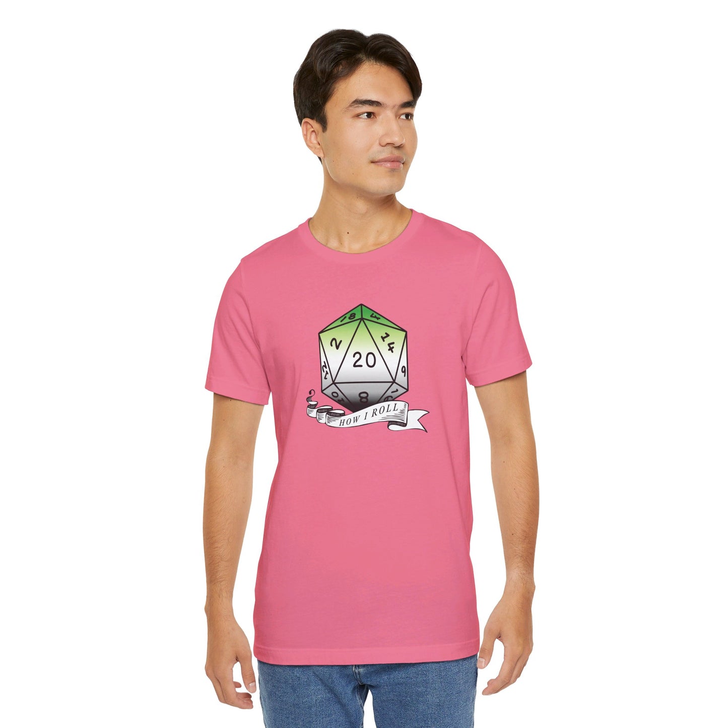 This Is How I Roll | Pride Flag D20 T-Shirt | Unisex T-Shirt | Nerdy Aromantic Pride